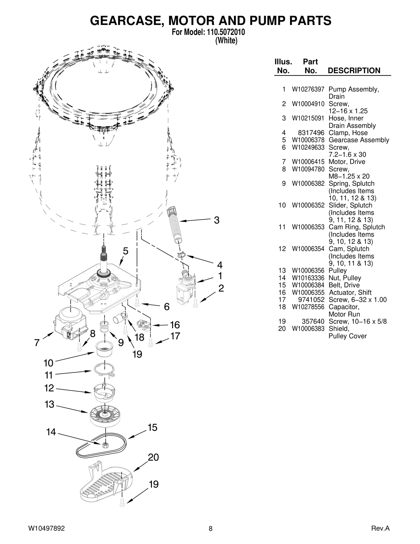 GEARCASE, MOTOR AND PUMP PARTS