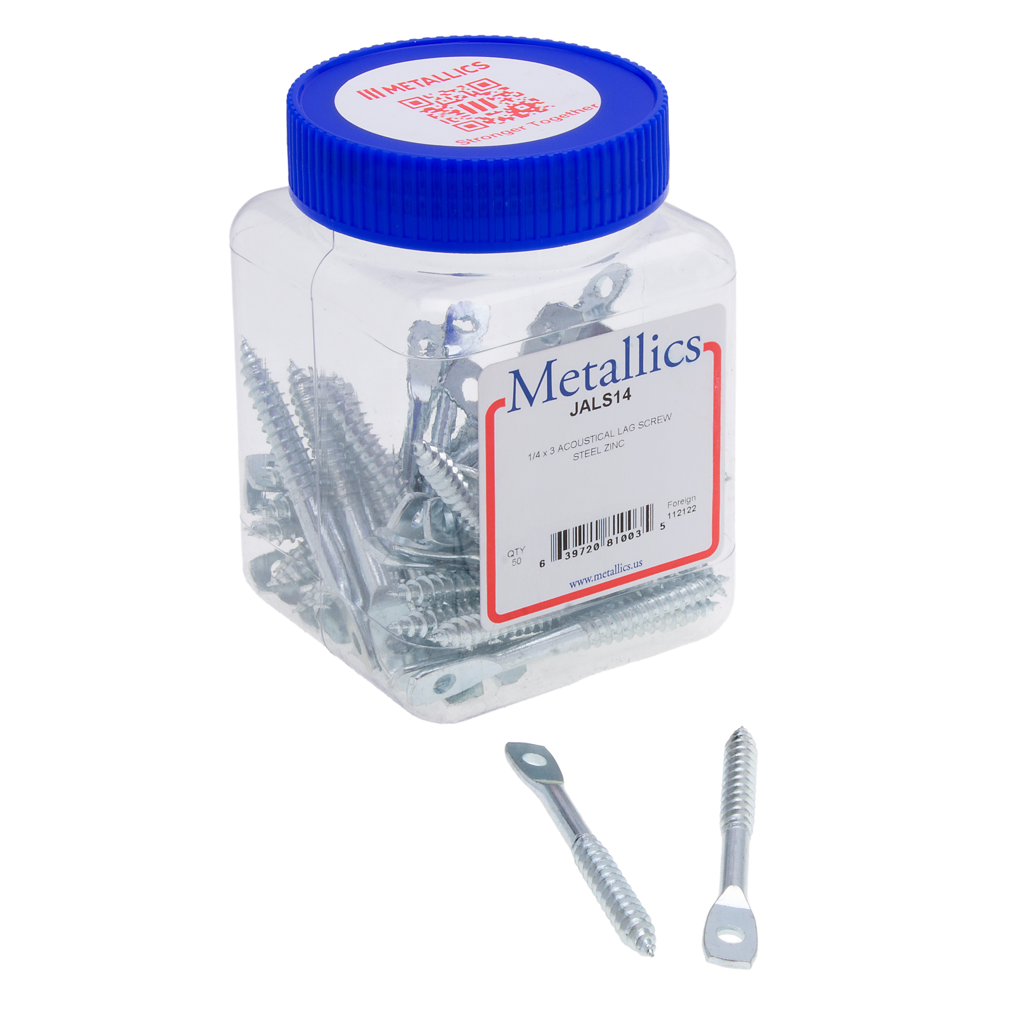 Acoustical Lag Screw, Zinc Chromate finish, Steel, 1/4 in. size, 3 in. length, 50 per pack