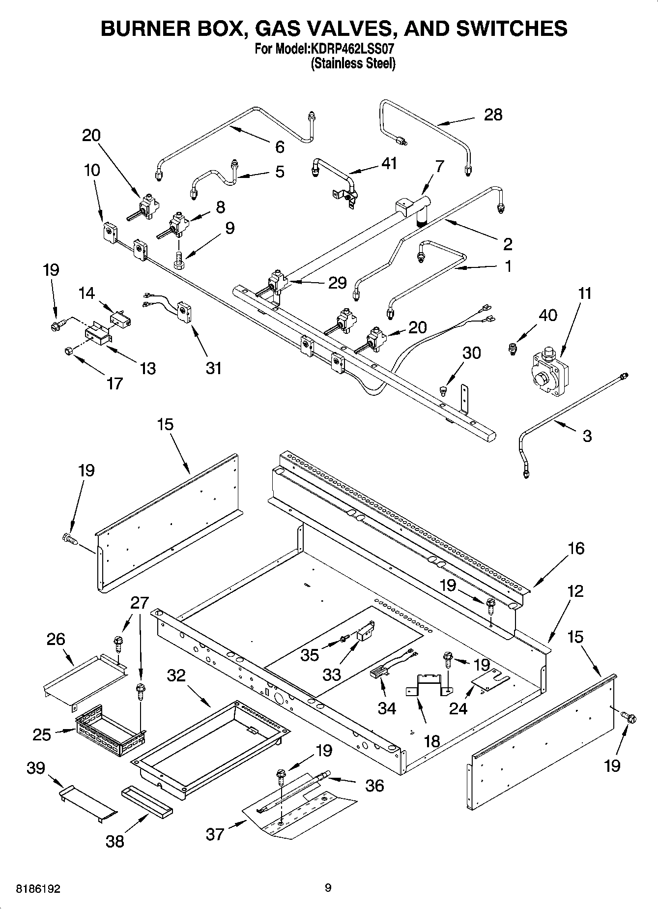 07 - BURNER BOX, GAS VALVES, AND SWITCHES