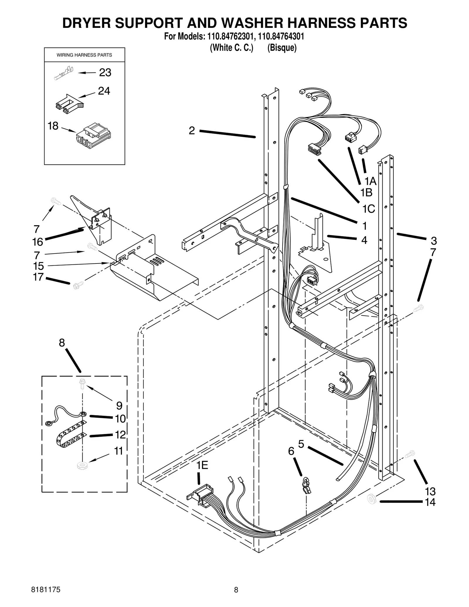 DRYER SUPPORT AND WASHER HARNESS PARTS