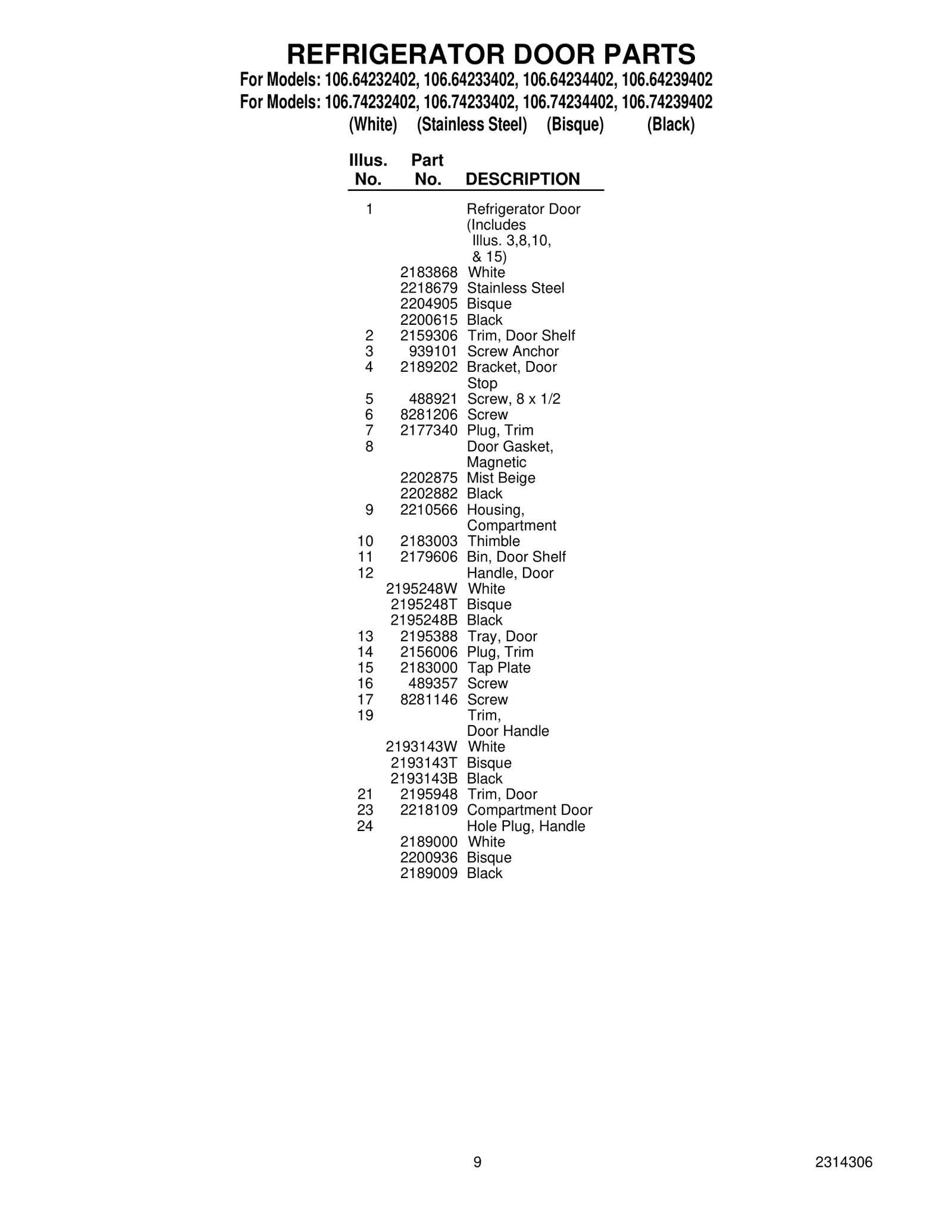 REFRIGERATOR DOOR PARTS