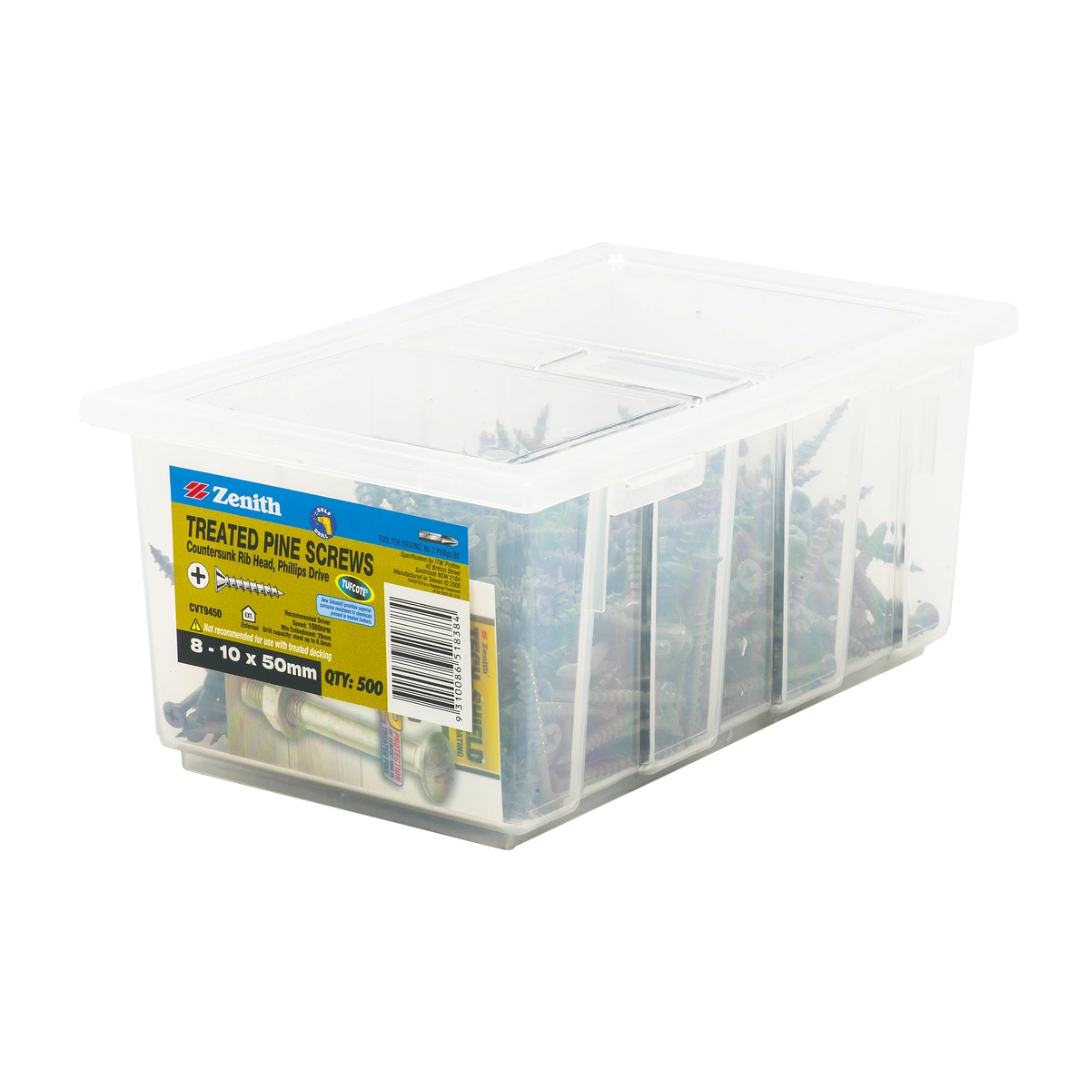 ZENITH® 8G x 50mm TUFCOTE®, Phillips Drive, Treated Pine Screws – External Use – 500 Pack