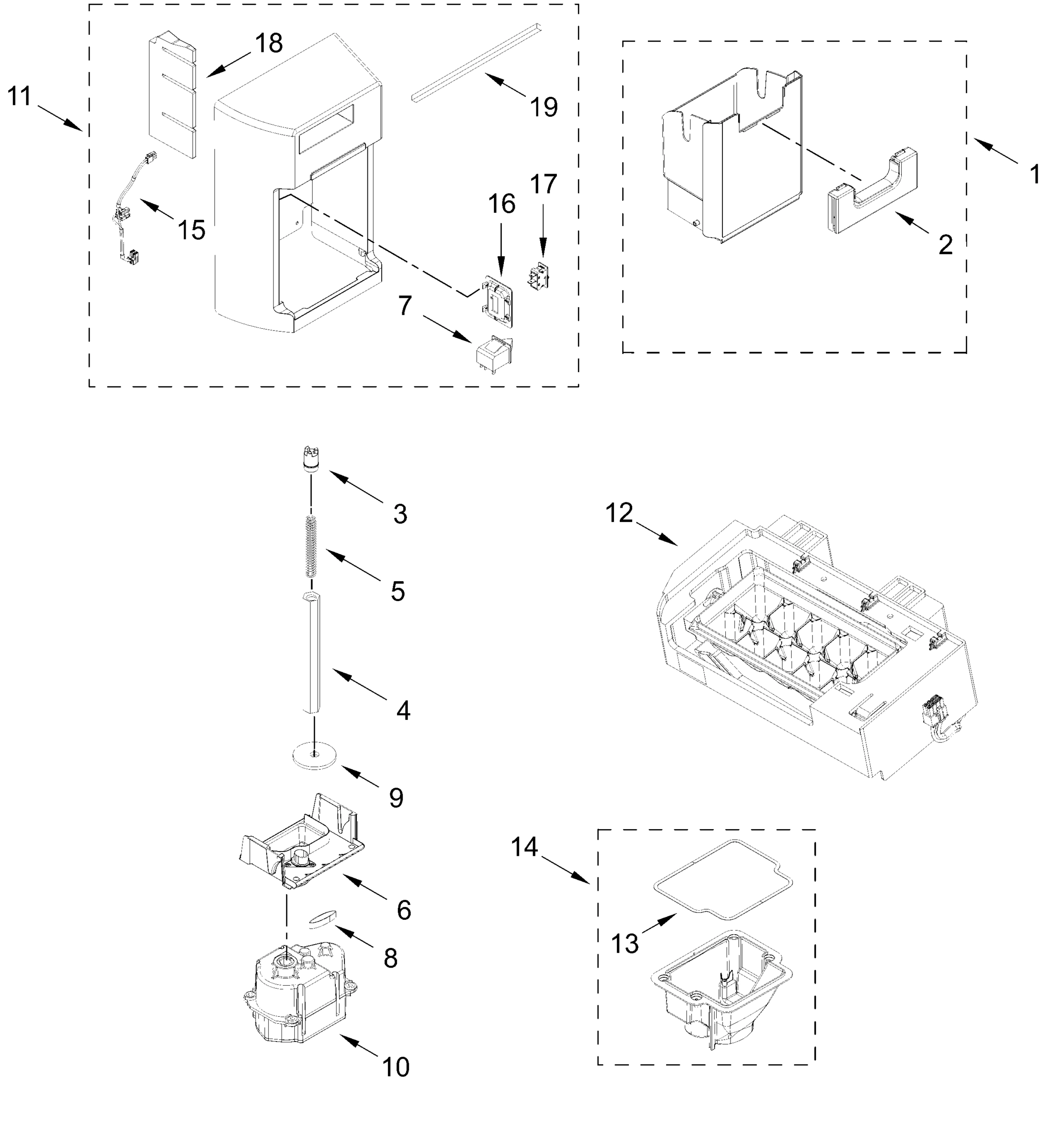MOTOR AND ICE CONTAINER PARTS