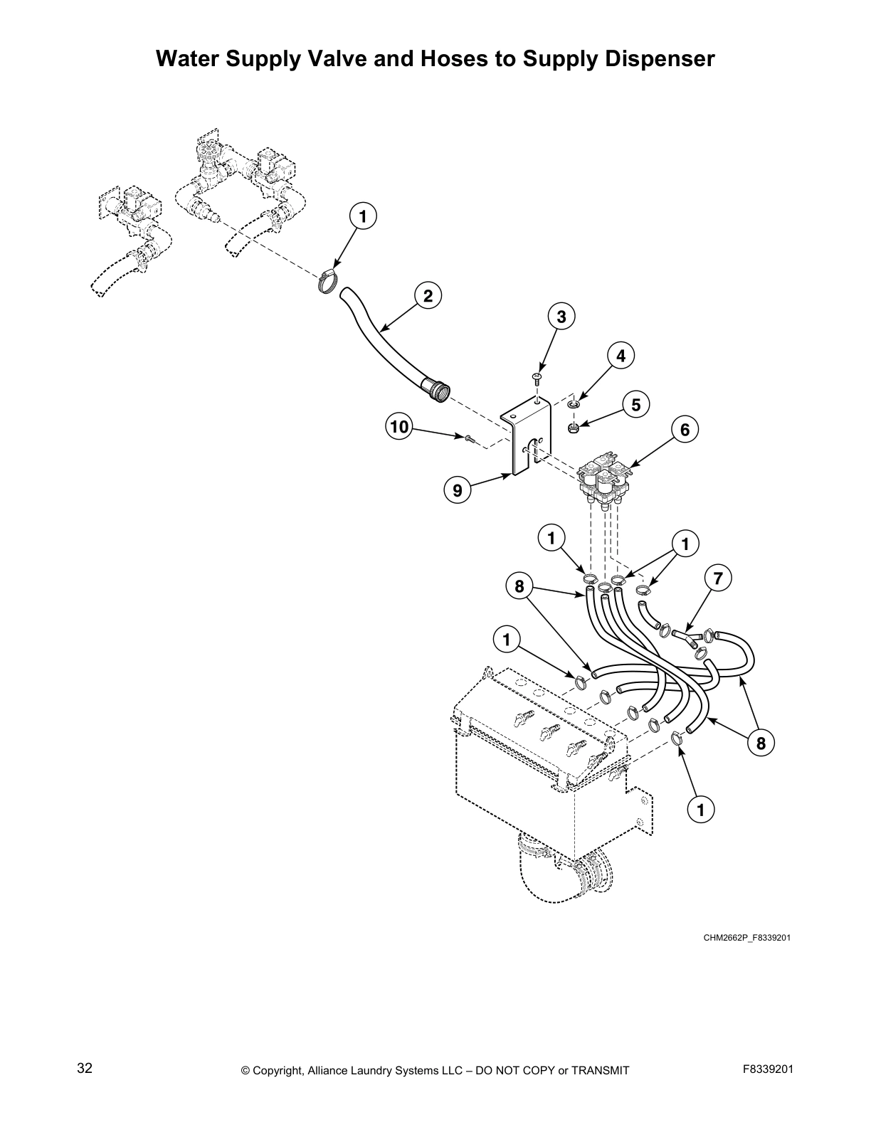 Water Supply Valve and Hoses to Supply Dispenser