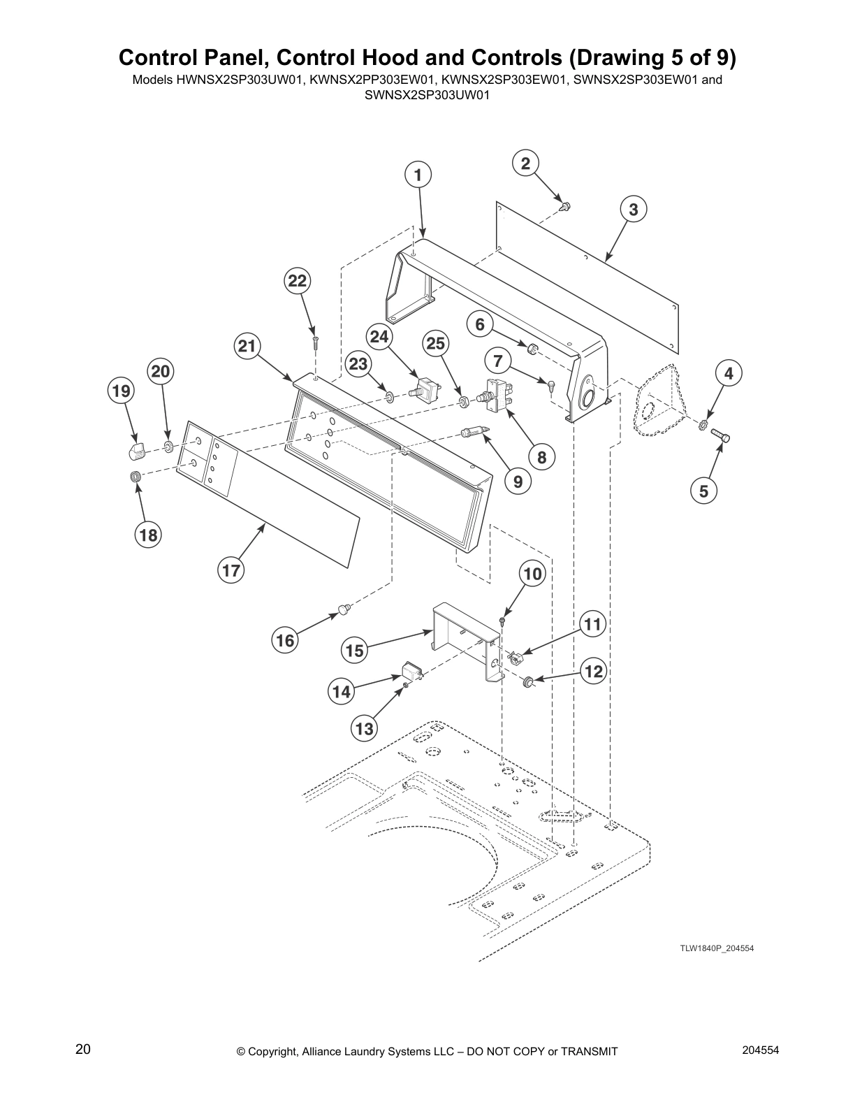 Control Panel, Control Hood and Controls (Drawing 5 of 9)