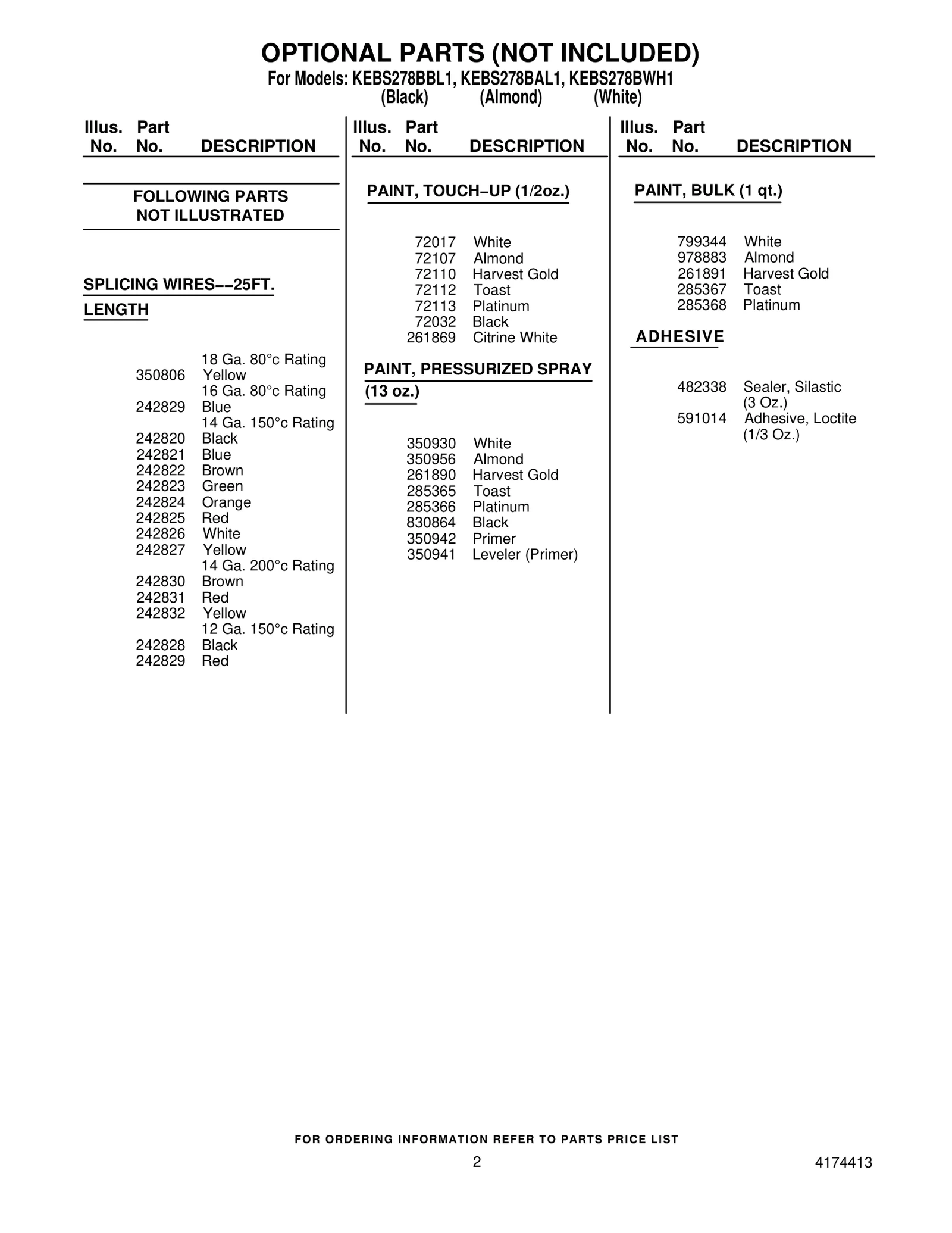 OPTIONAL PARTS (NOT INCLUDED)