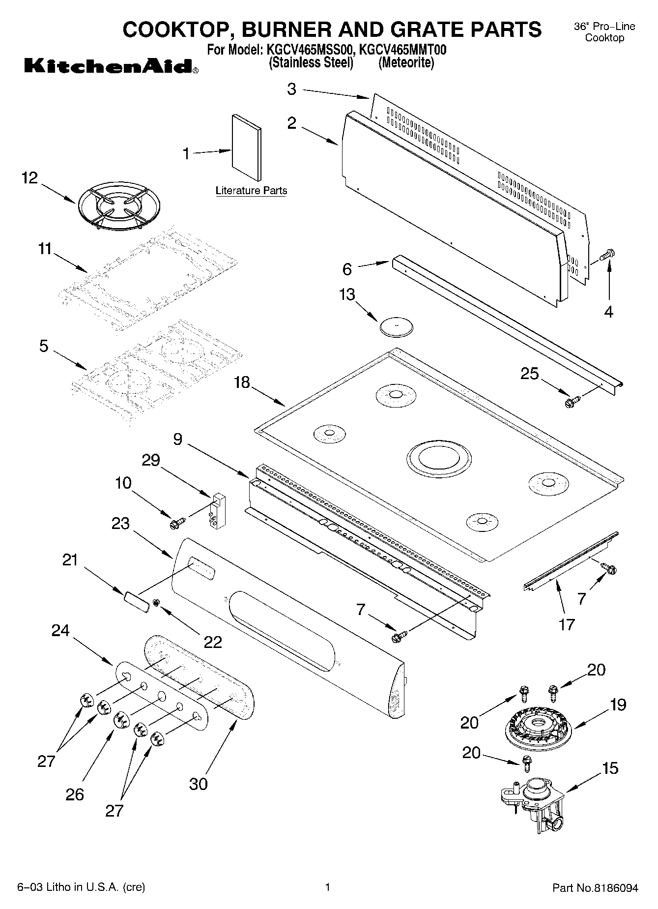 01 - COOKTOP, BURNER AND GRATE PARTS