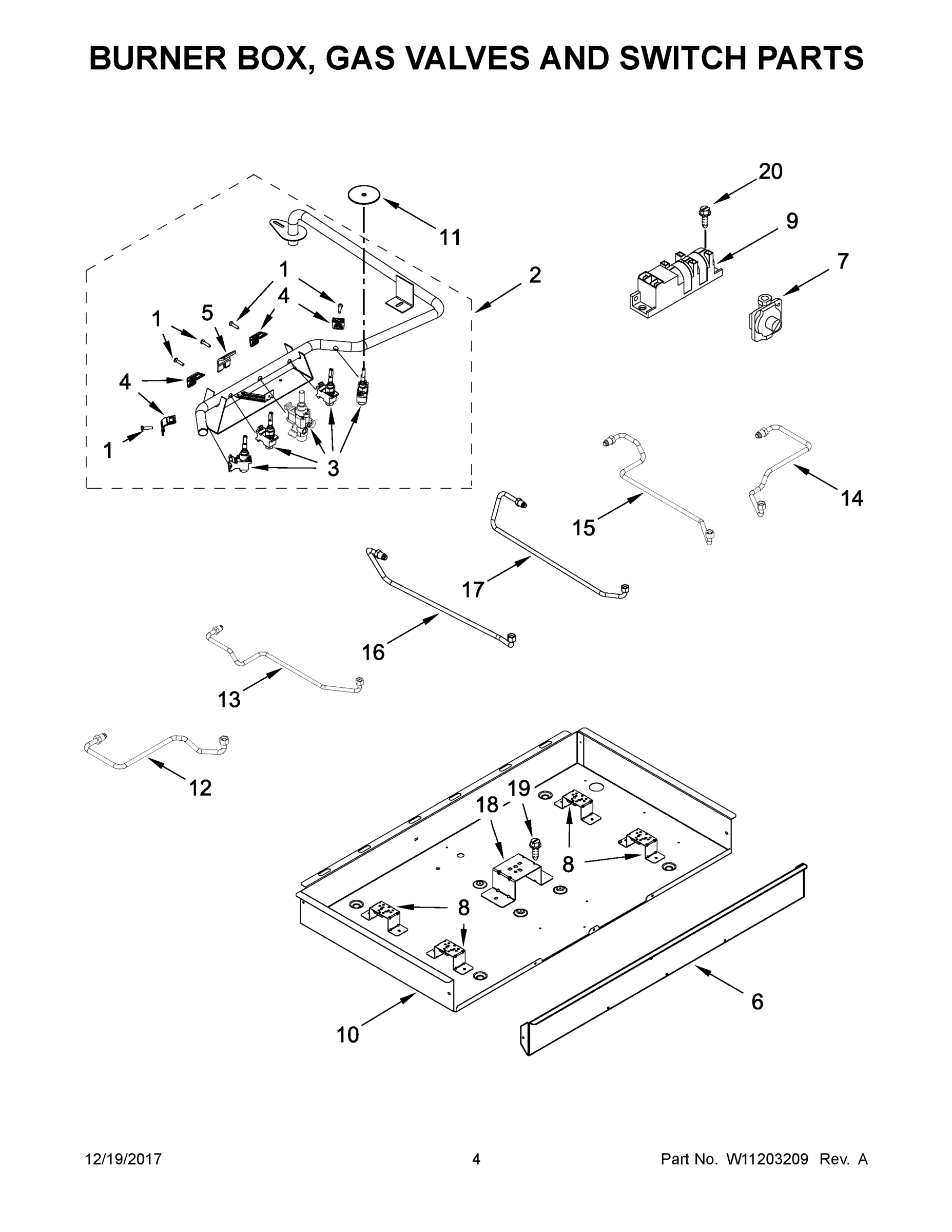 03 - BURNER BOX, GAS VALVES AND SWITCH PARTS