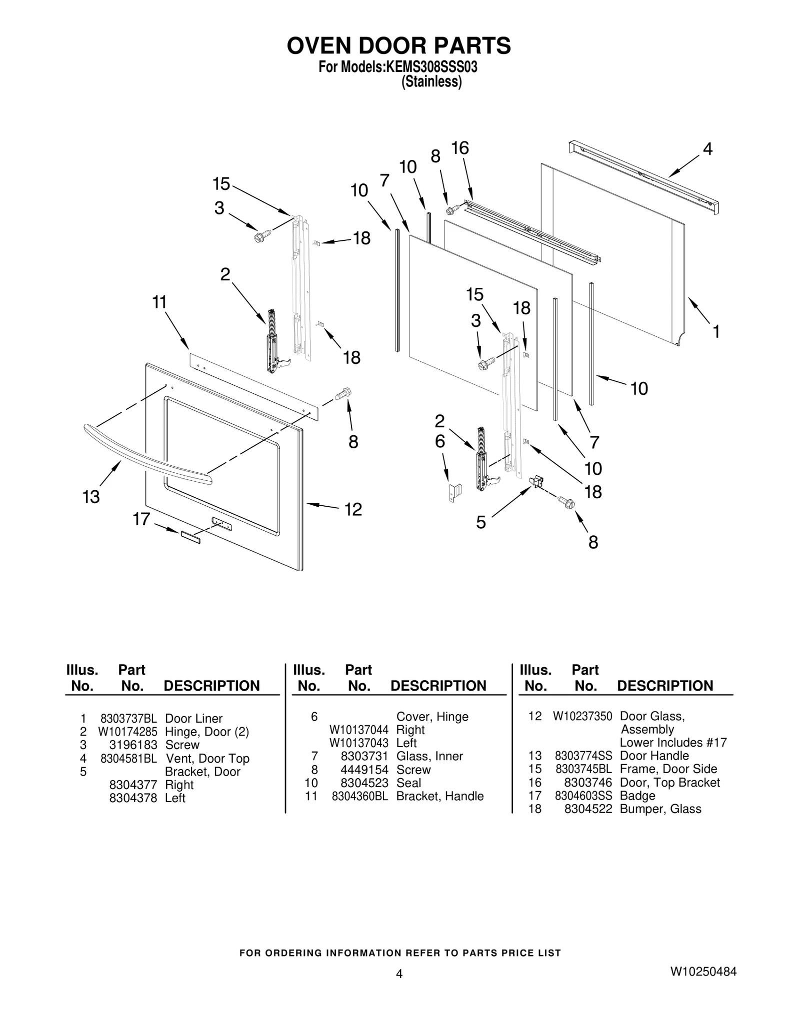 OVEN DOOR PARTS