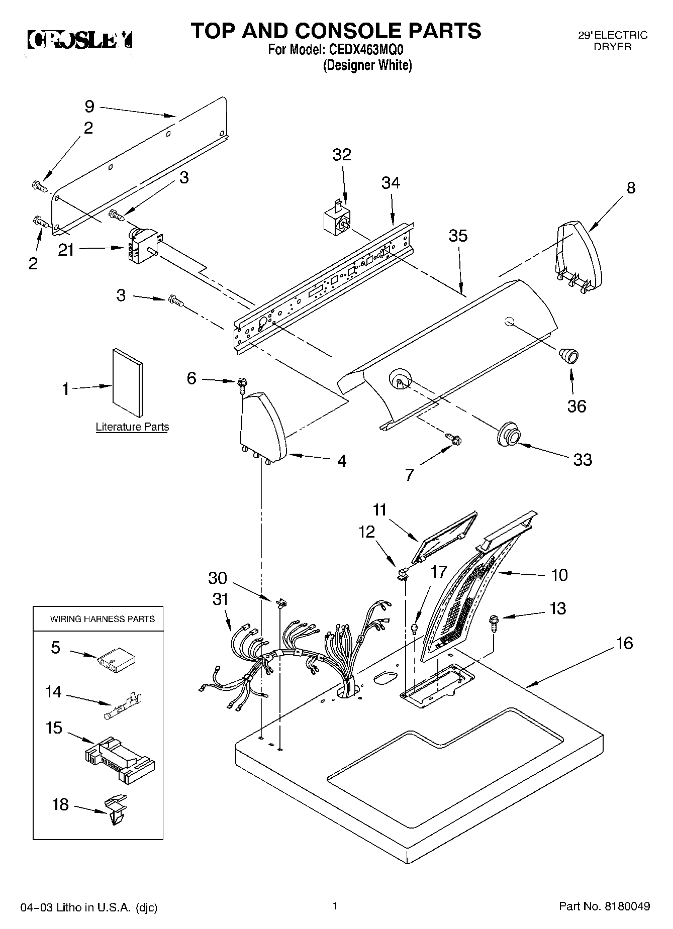 01 - TOP AND CONSOLE PARTS OPTIONAL PARTS (NOT INCLUDED