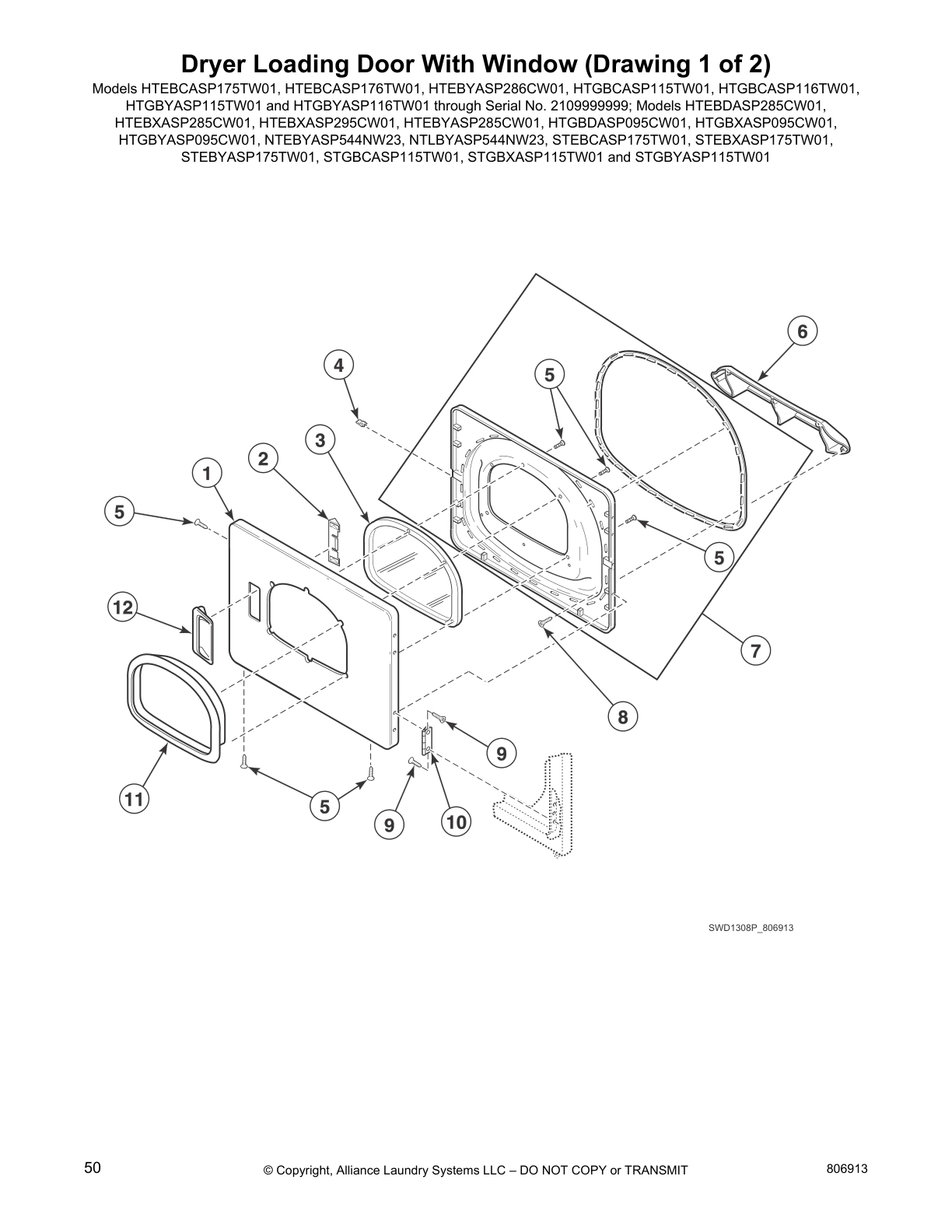 Dryer Loading Door With Window (Drawing 1 of 2)