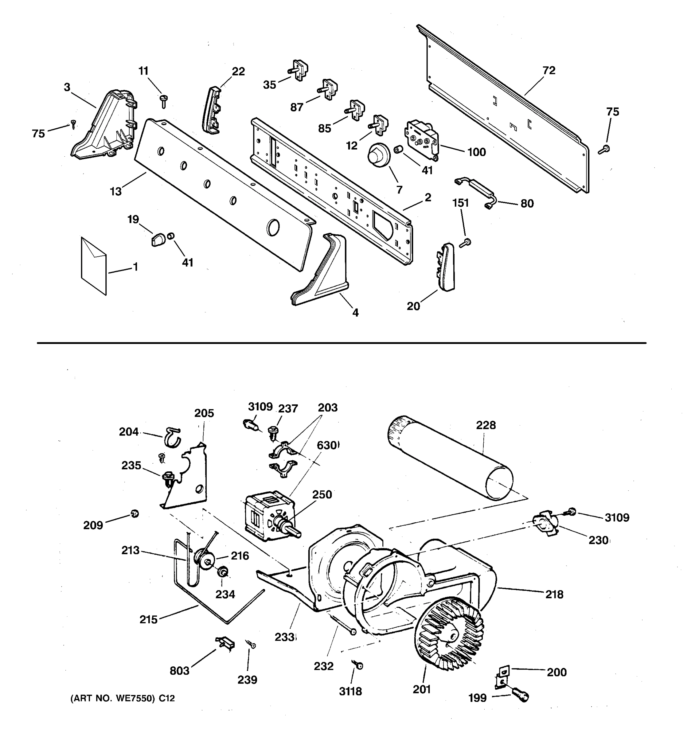BACKSPLASH, BLOWER & DRIVE ASSEMBLY