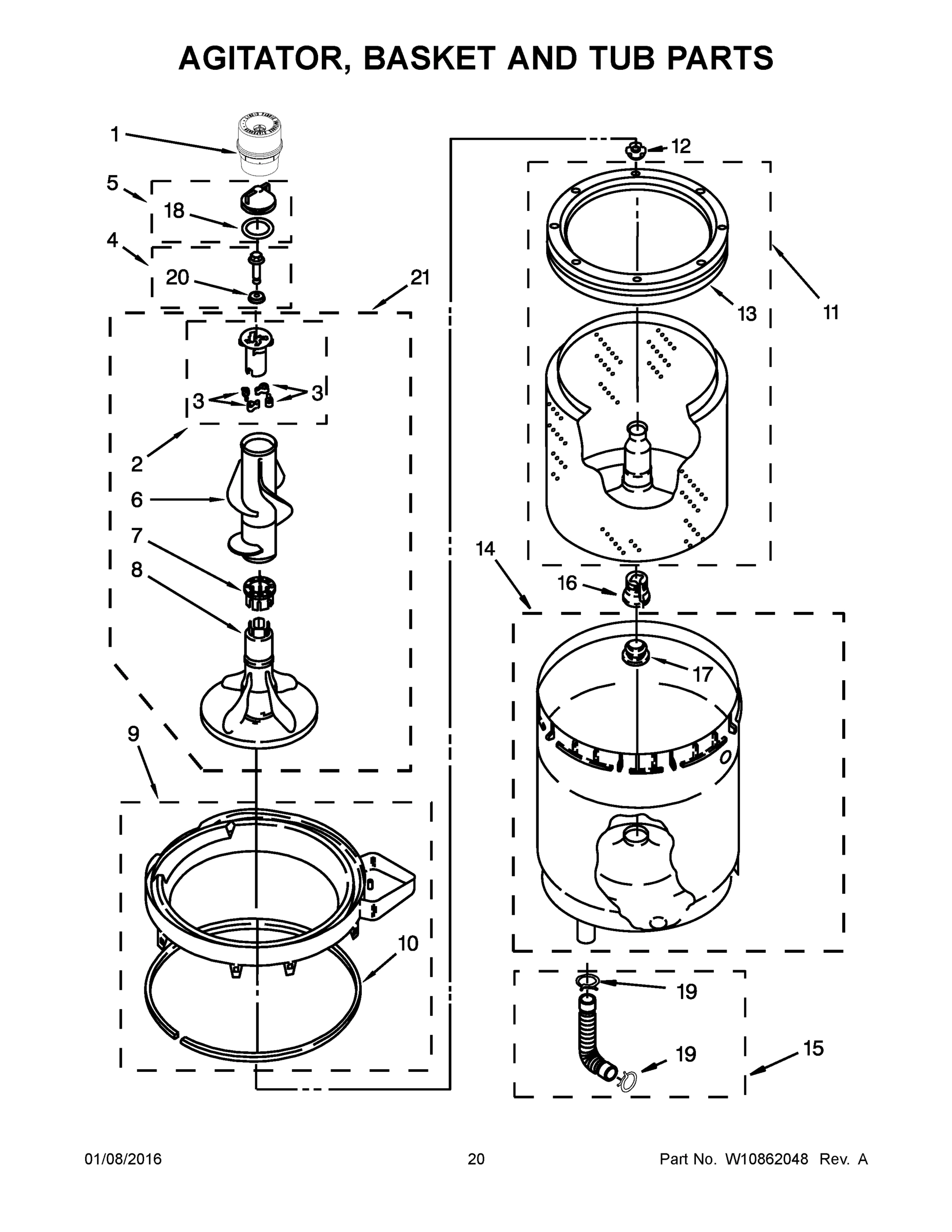 11 - AGITATOR, BASKET AND TUB PARTS