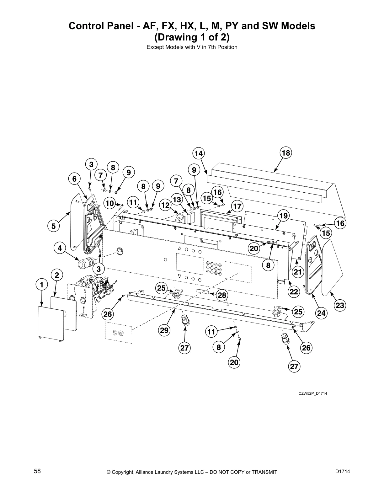 Control Panel - AF, FX, HX, L, M, PY and SW Models
(Drawing 1 of 2)