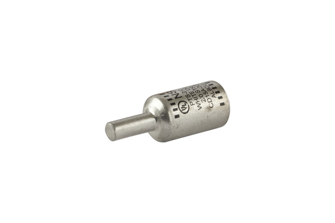 NSI PTS2/0 ALUMINUM, TIN PLATED PIN TERMINAL, 2/0 AWG WIRE SIZE, 1 AWG SOLID PIN (AL/CU)