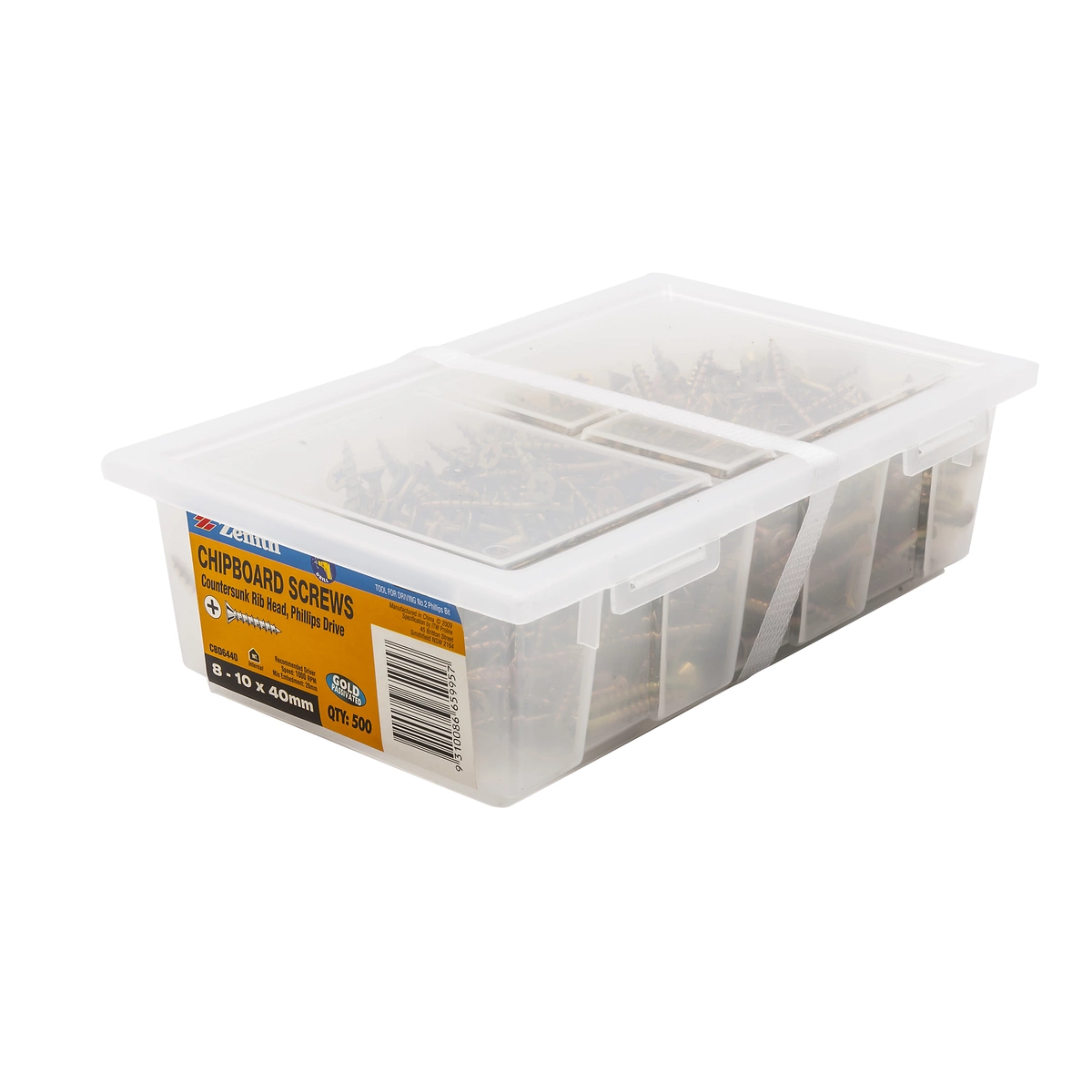 ZENITH® 8G x 40mm Gold Passivated, Phillips Drive, Chipboard Screws – Internal Use – 500 Pack