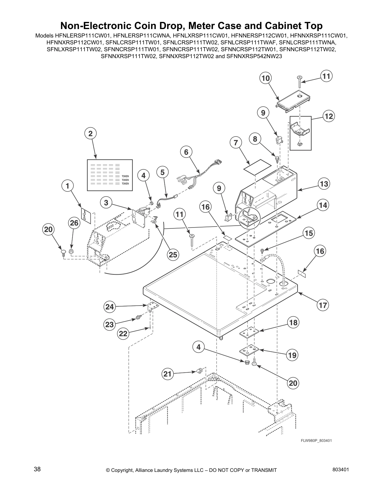 Non-Electronic Coin Drop, Meter Case and Cabinet Top