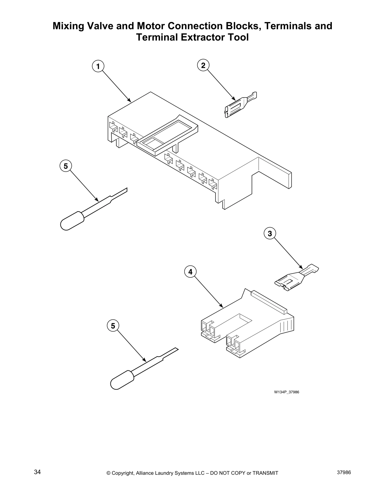 Mixing Valve and Motor Connection Blocks, Terminals and 
Terminal Extractor Tool