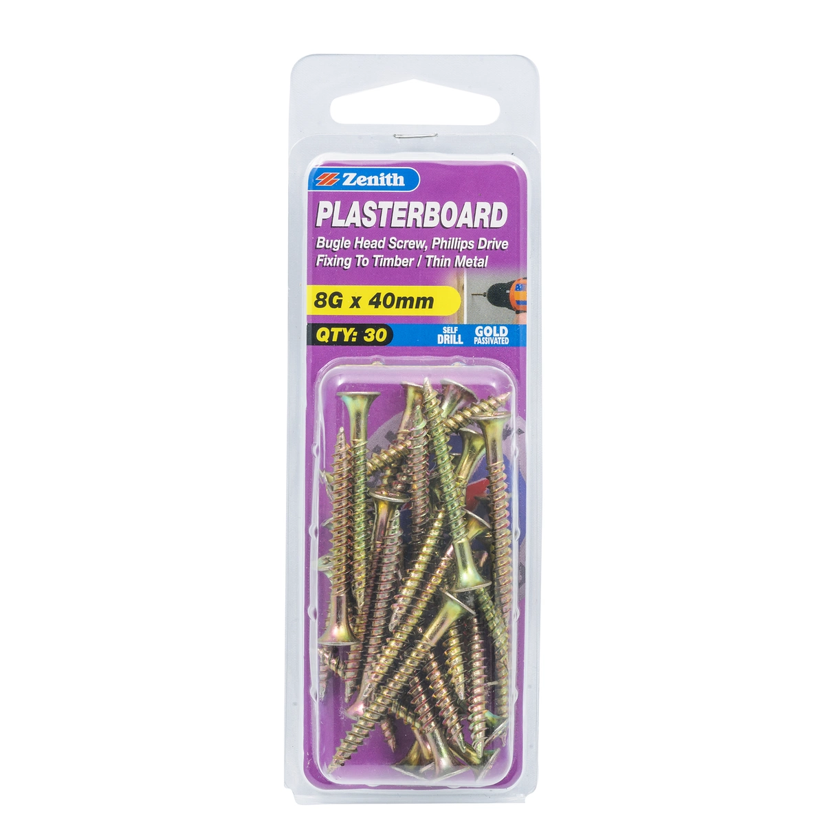 ZENITH® 8G x 40mm Plasterboard Screws for Internal Use – Pack of 30