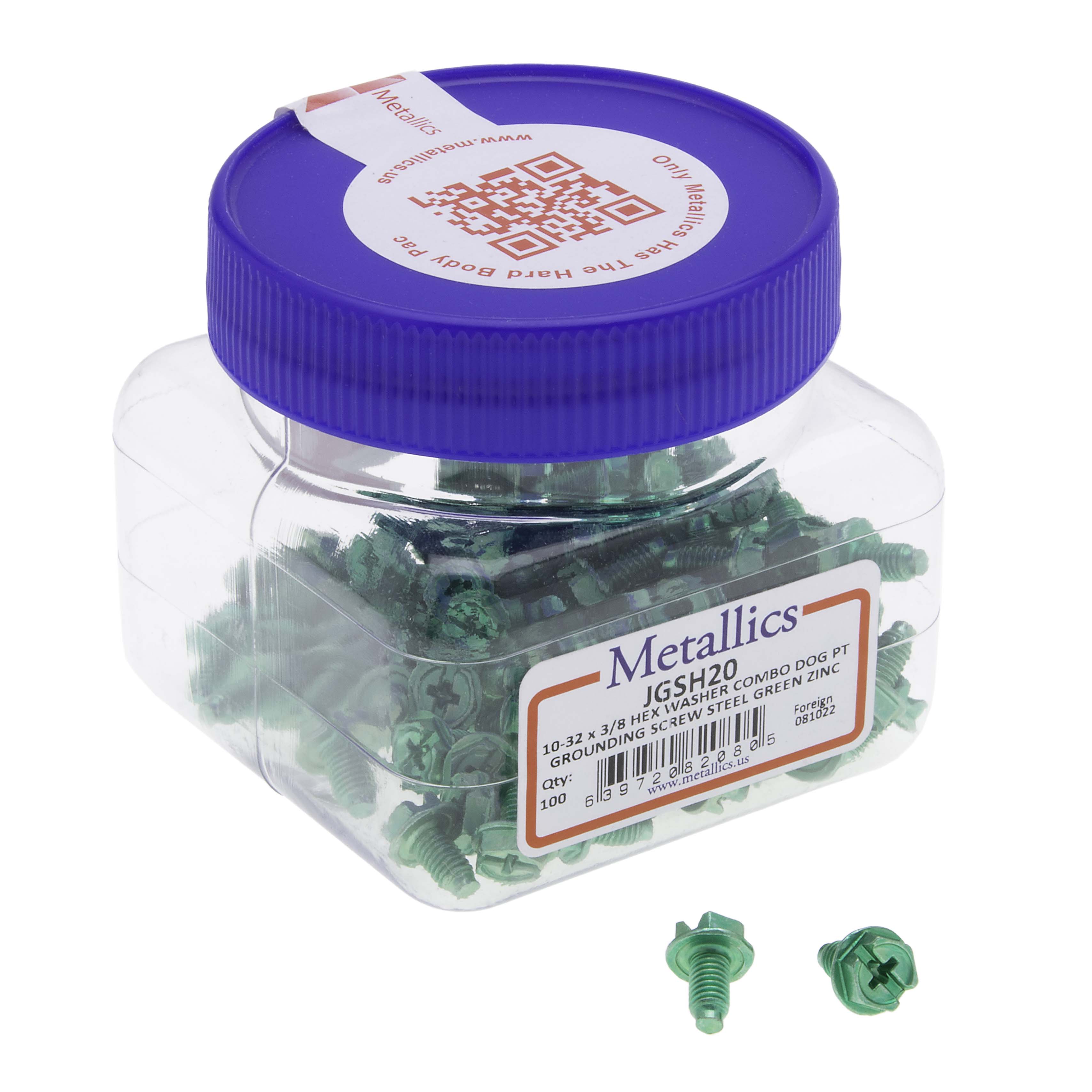 10-32 x 3/8 Hex Combo Dog Pt Green Zinc