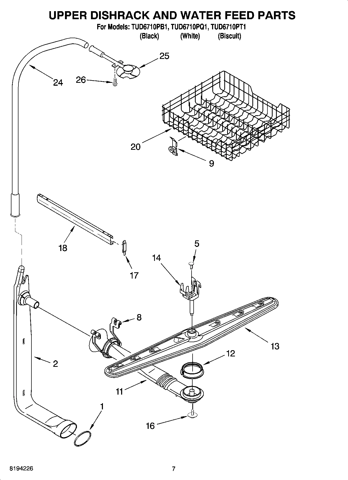 05 - UPPER DISHRACK AND WATER FEED PARTS