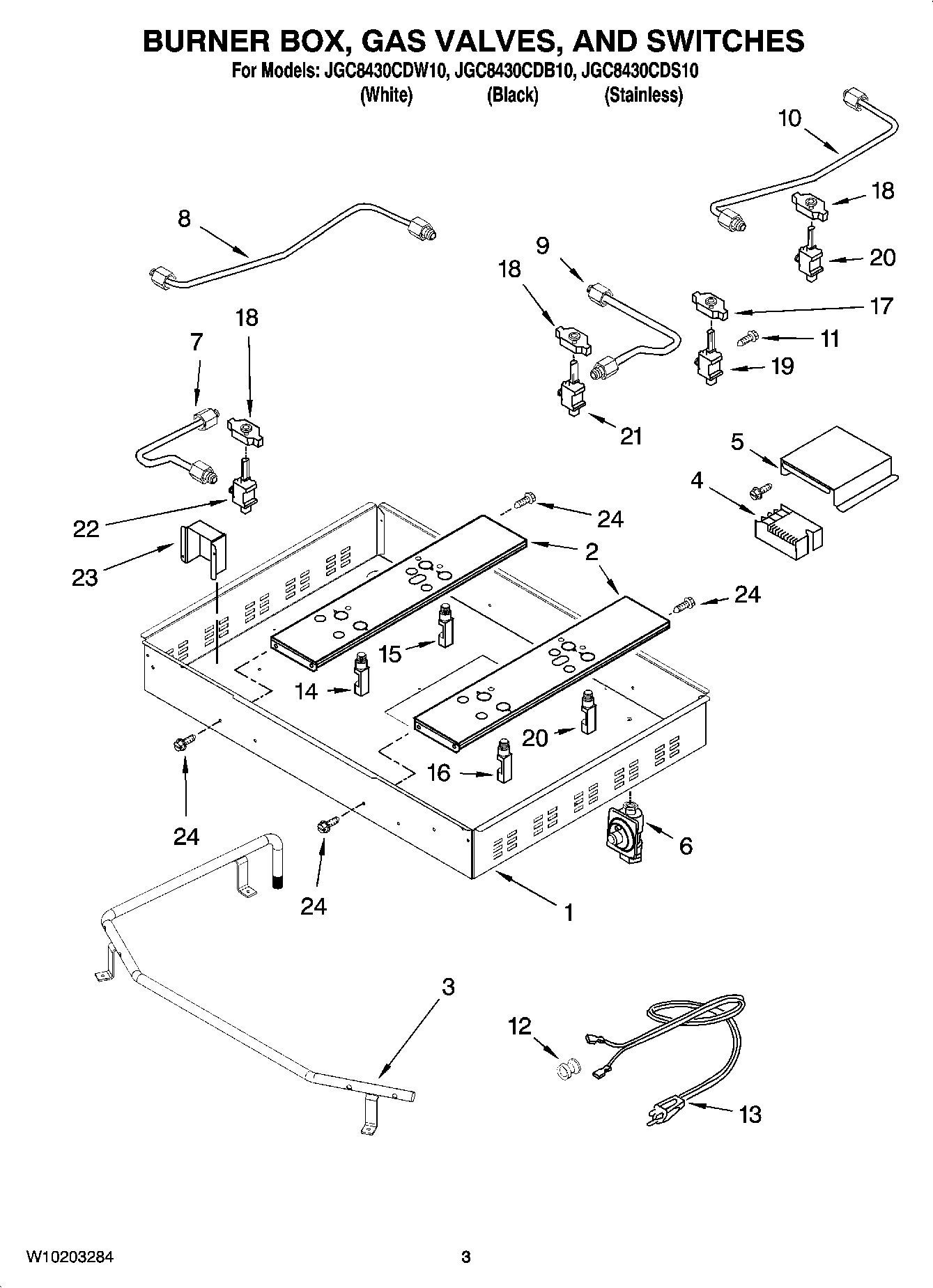 02 - BURNER BOX, GAS VALVES, AND SWITCHES, OPTIONAL PARTS (NOT INCLUDED)