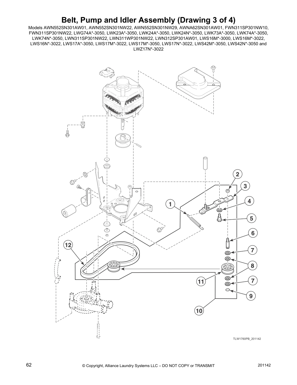 Belt, Pump and Idler Assembly (Drawing 3 of 4)