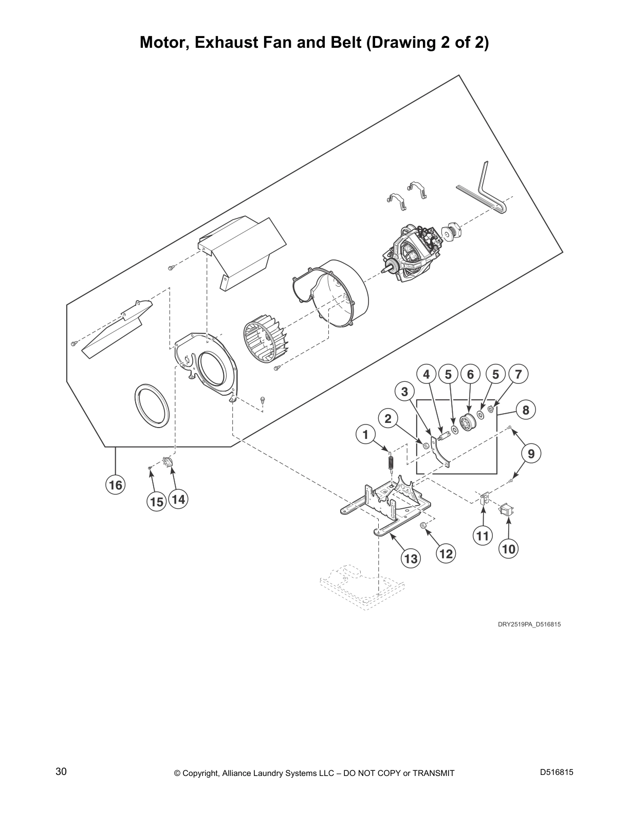 Motor, Exhaust Fan and Belt (Drawing 2 of 2)