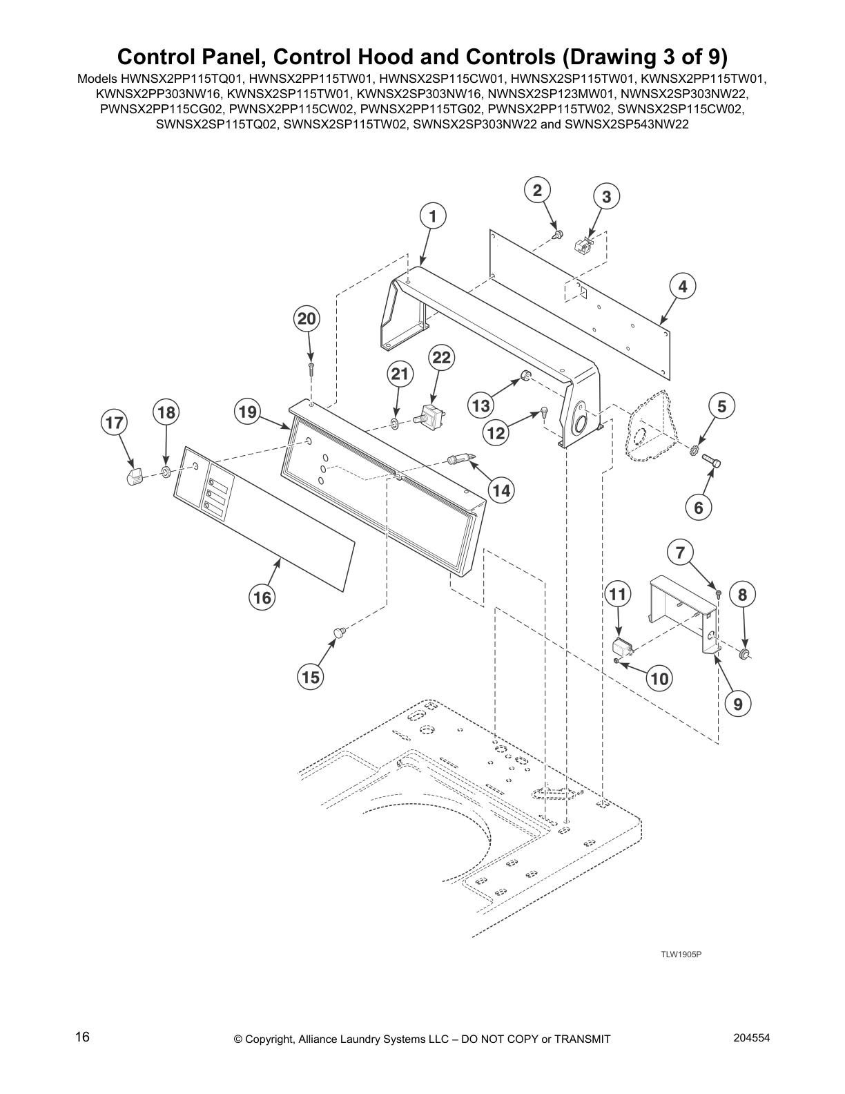Control Panel, Control Hood and Controls (Drawing 3 of 9)