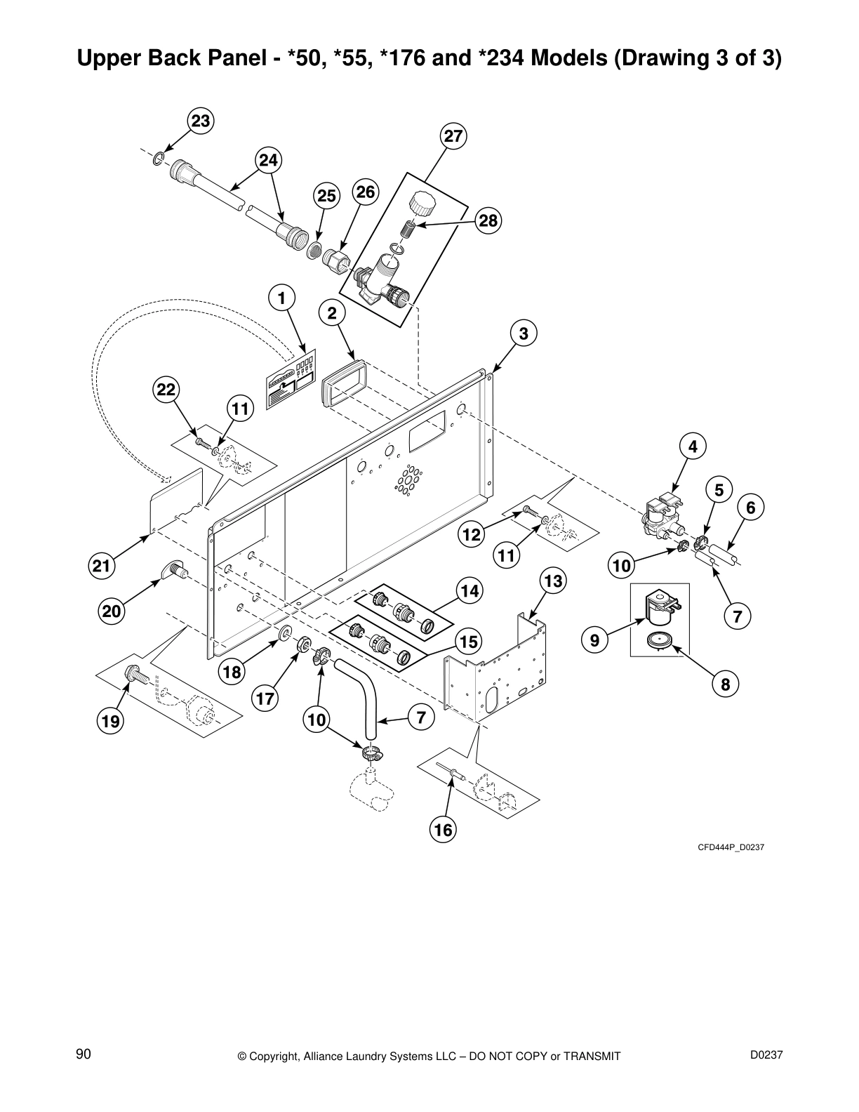 Upper Back Panel - *50, *55, *176 and *234 Models (Drawing 3 of 3)