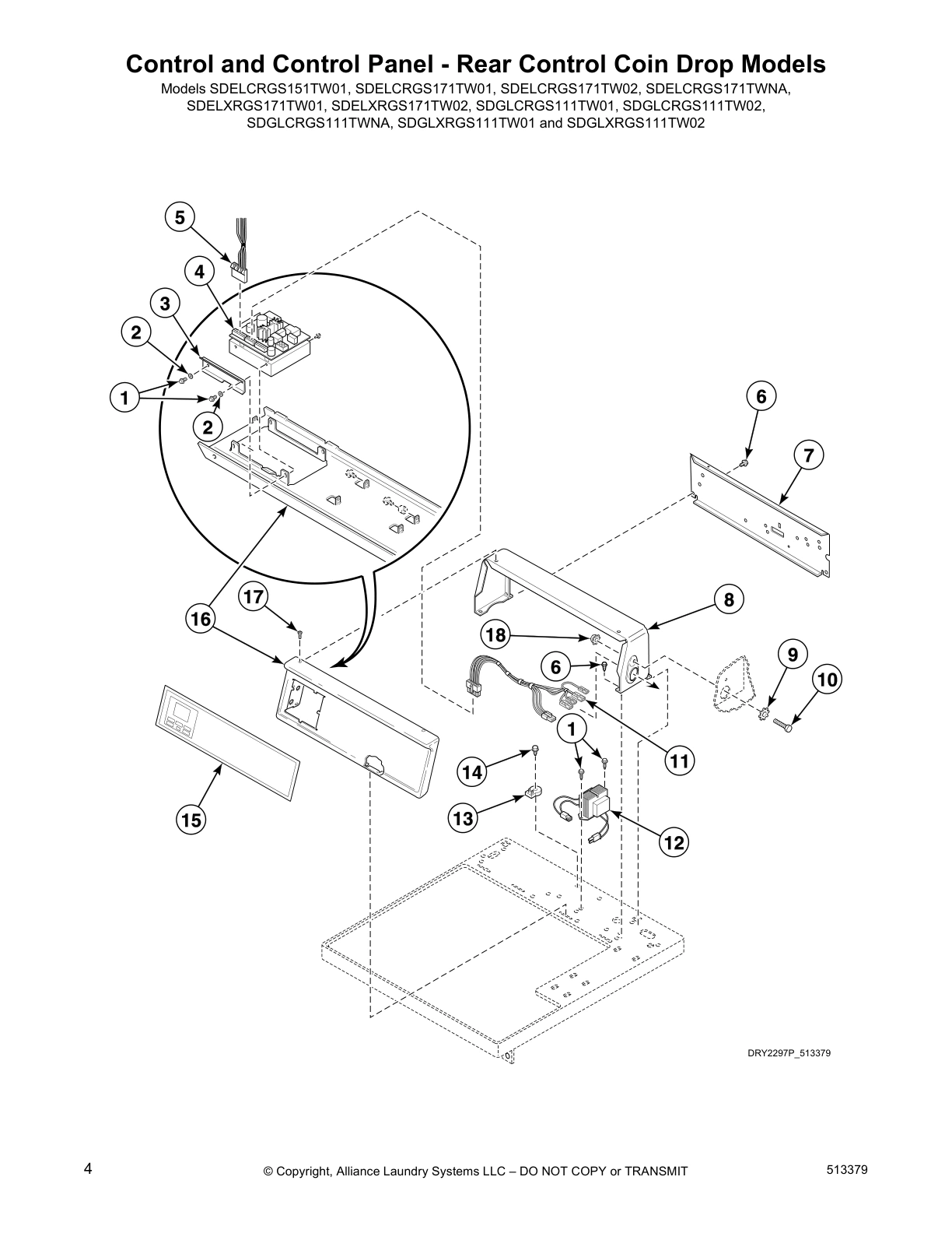 Control and Control Panel - Rear Control Coin Drop Models