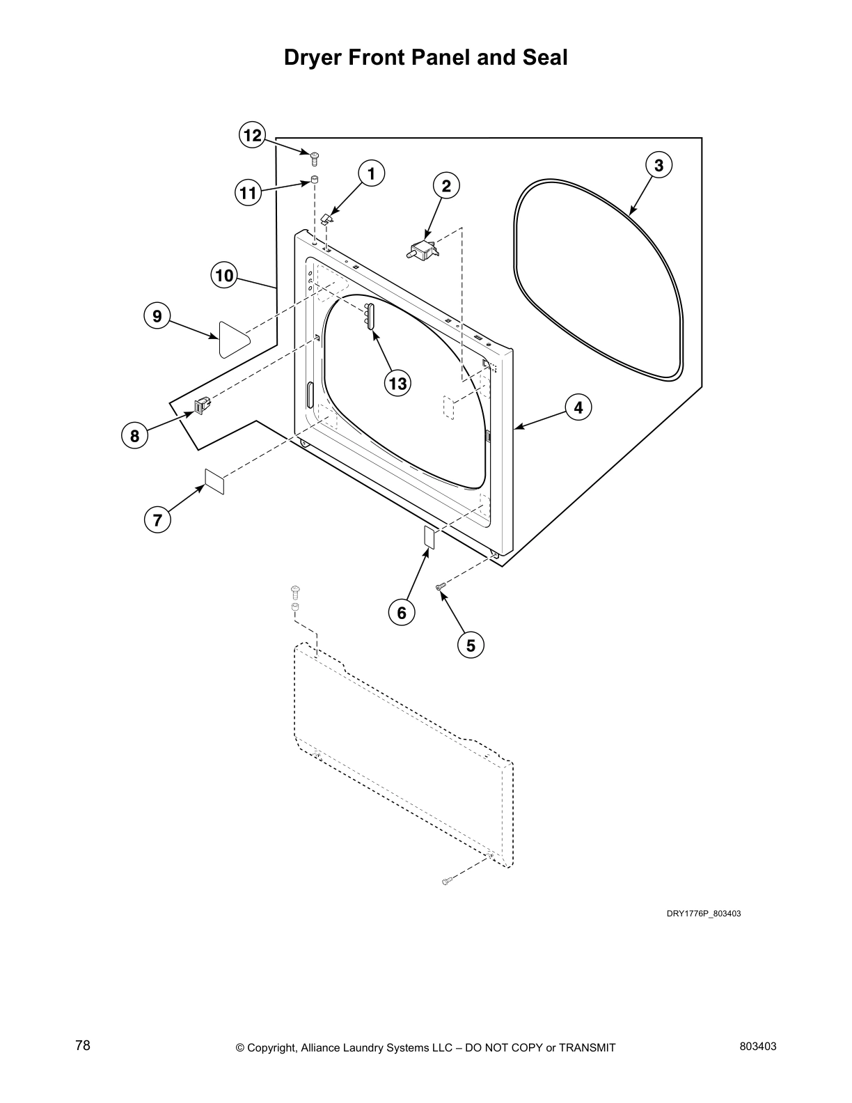 Dryer Front Panel and Seal
