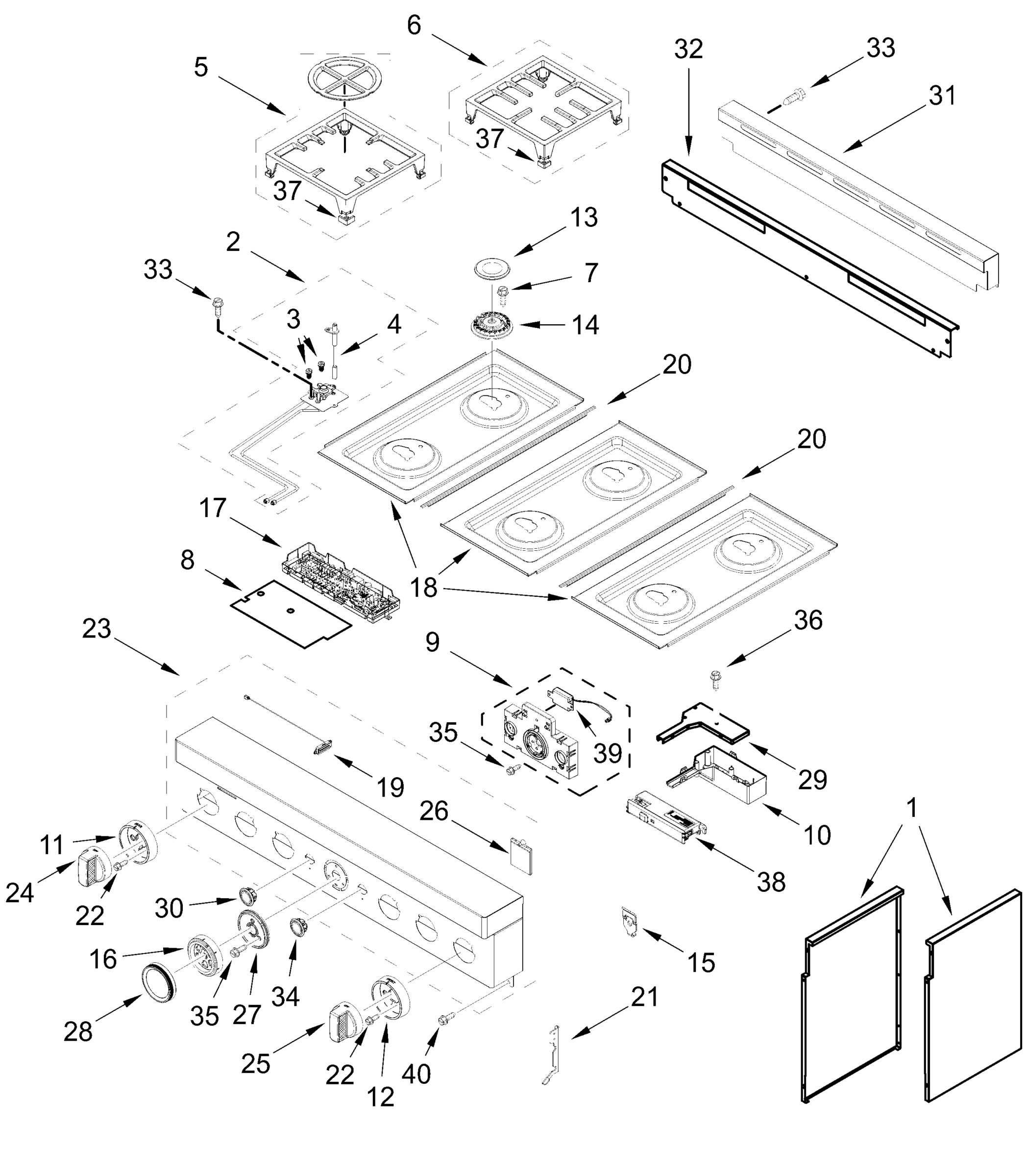 COOKTOP, BURNER AND GRATE PARTS