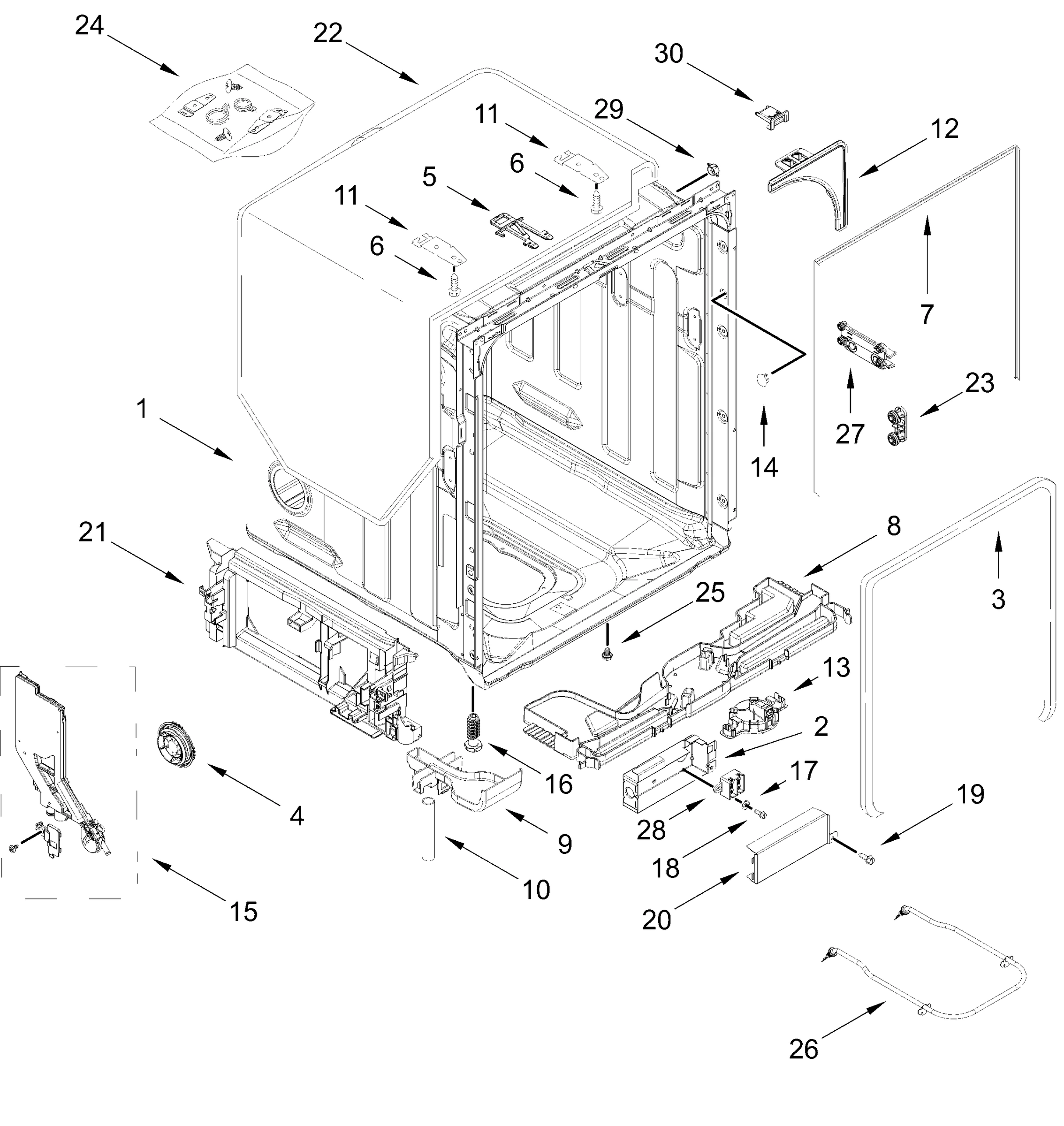 TUB AND FRAME PARTS