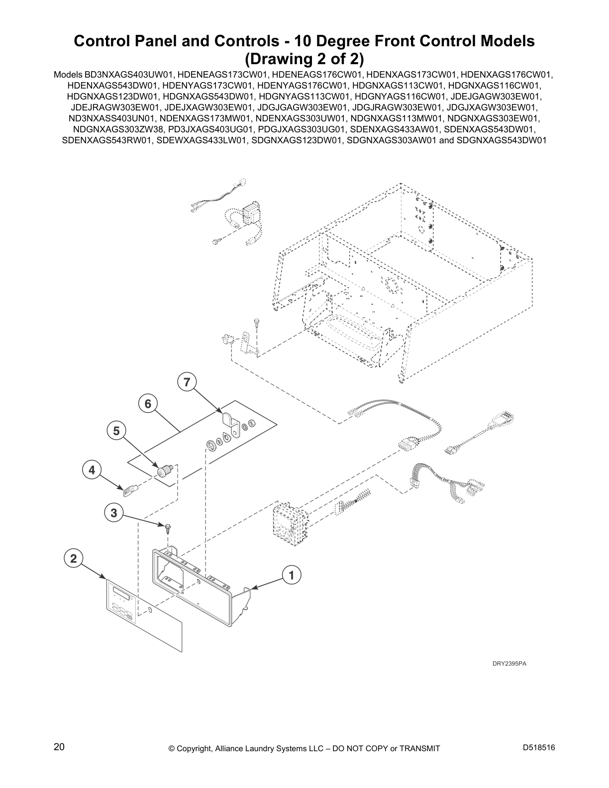 Control Panel and Controls - 10 Degree Front Control Models
(Drawing 2 of 2)