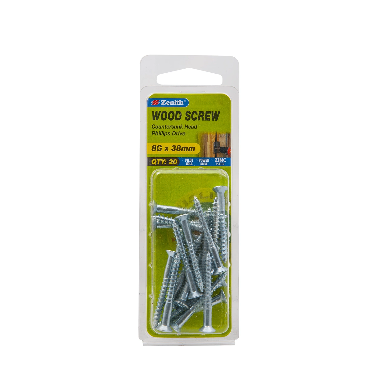 ZENITH® 8G x 38mm Zinc Plated, Phillips Drive, Wood Screws – Internal Use – 20 Pack