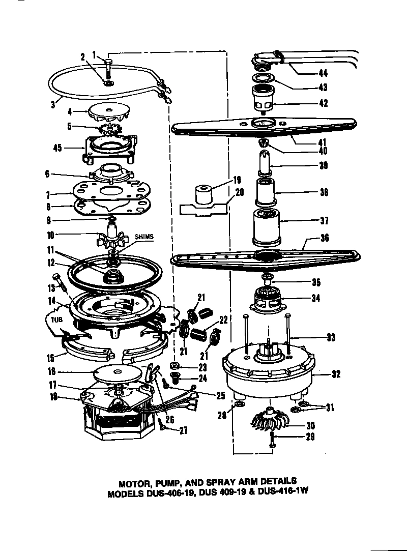 01 - MOTOR, PUMP, AND SPRAY ARM DETAILS