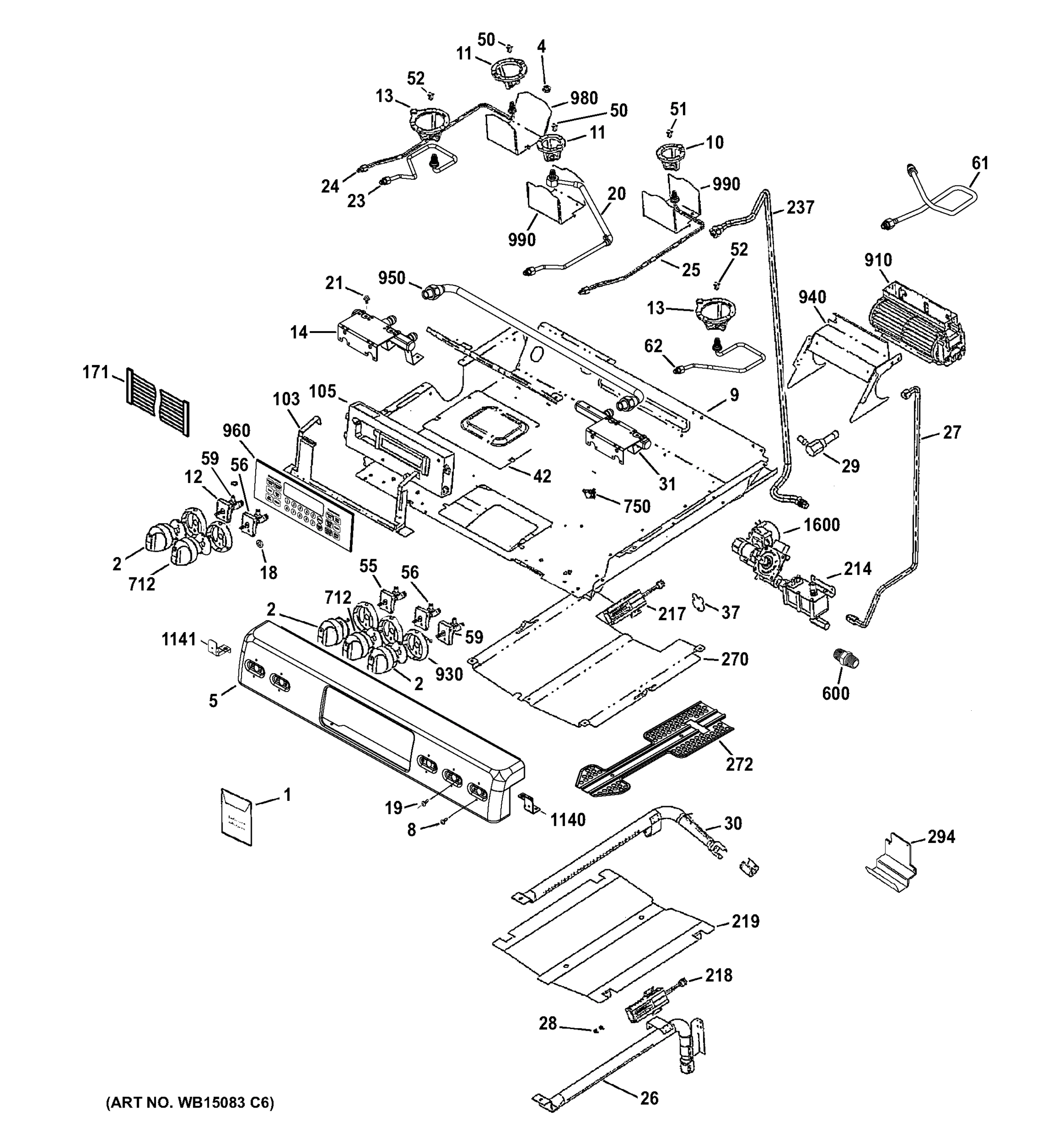 CONTROL PANEL, GAS & BURNER PARTS