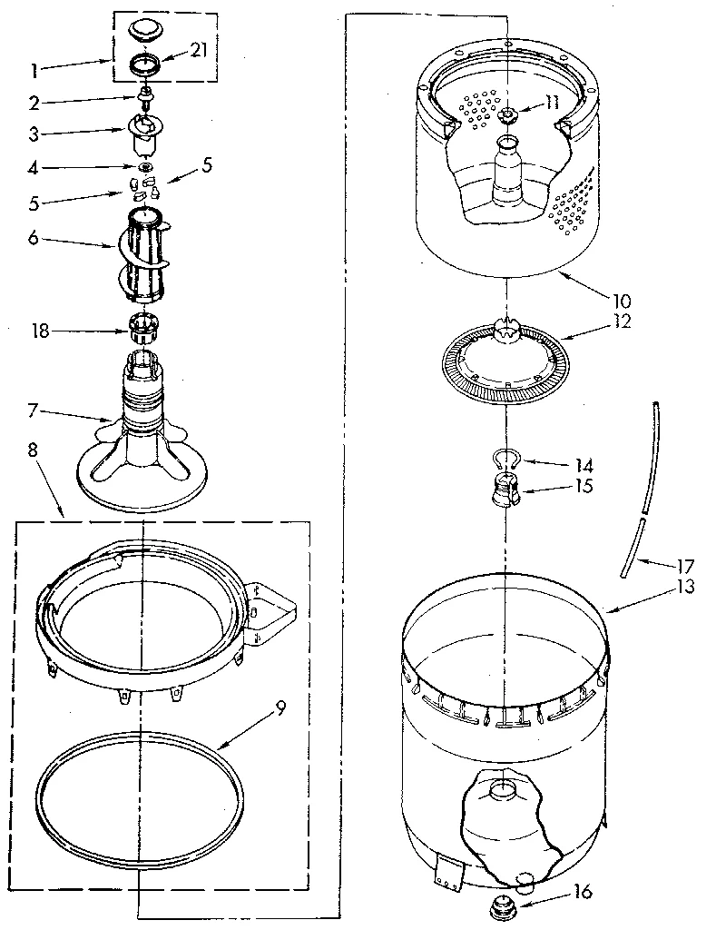 AGITATOR, BASKET AND TUB