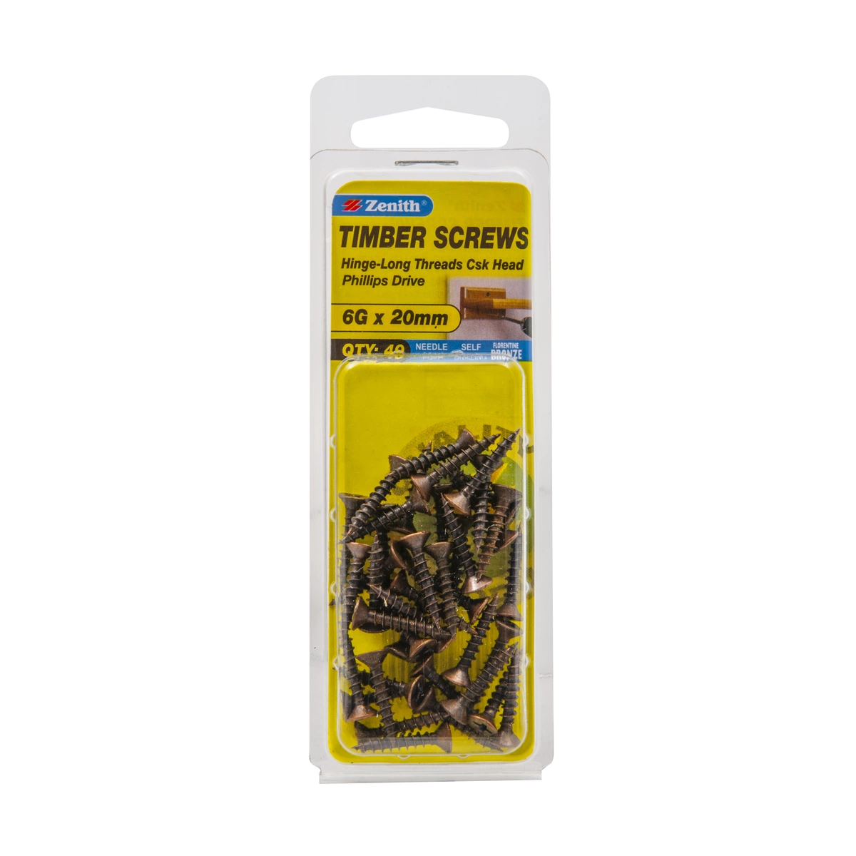 ZENITH® 6G x 20mm Florentine Bronze, Phillips Drive, Timber Screws – Internal Use – 40 Pack