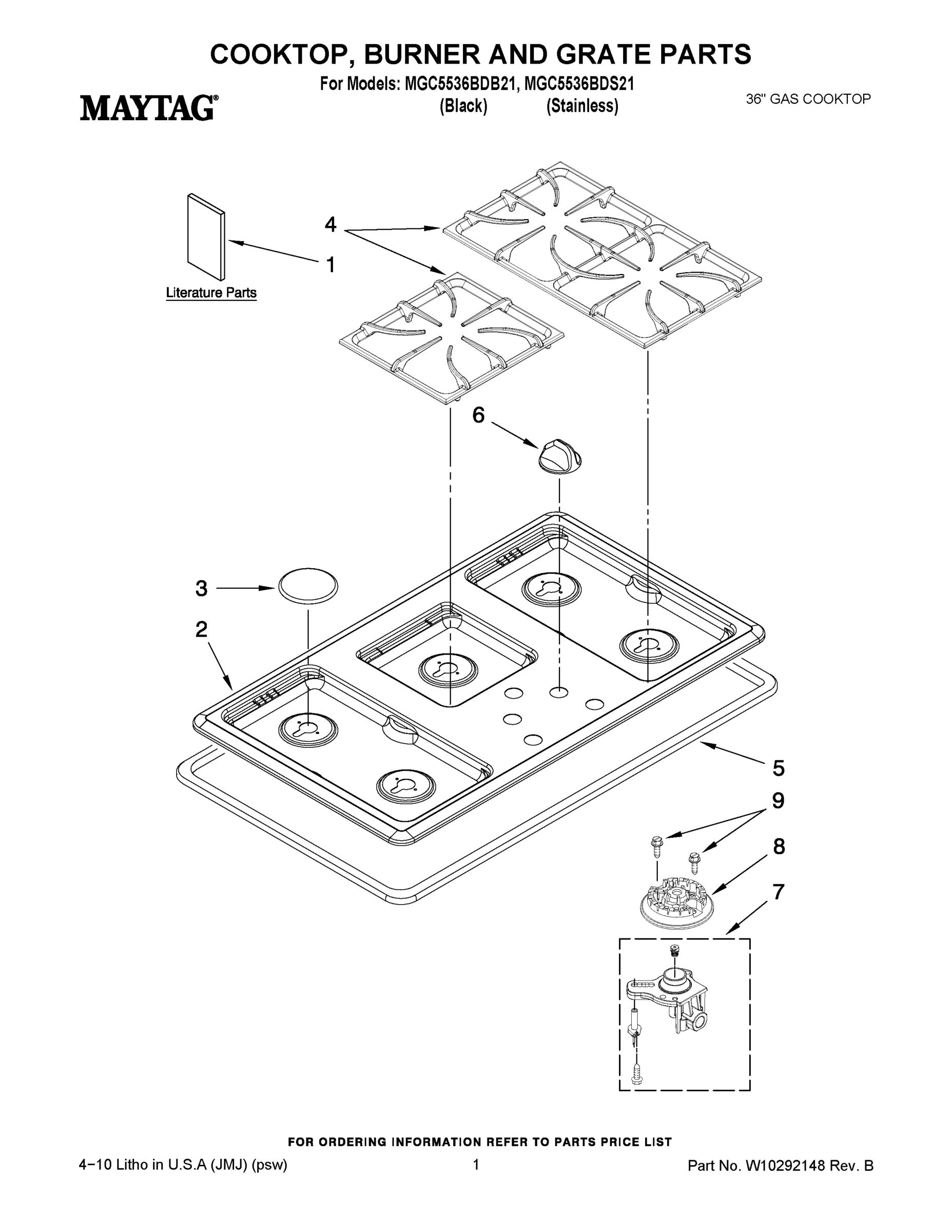 01 - COOKTOP, BURNER AND GRATE PARTS