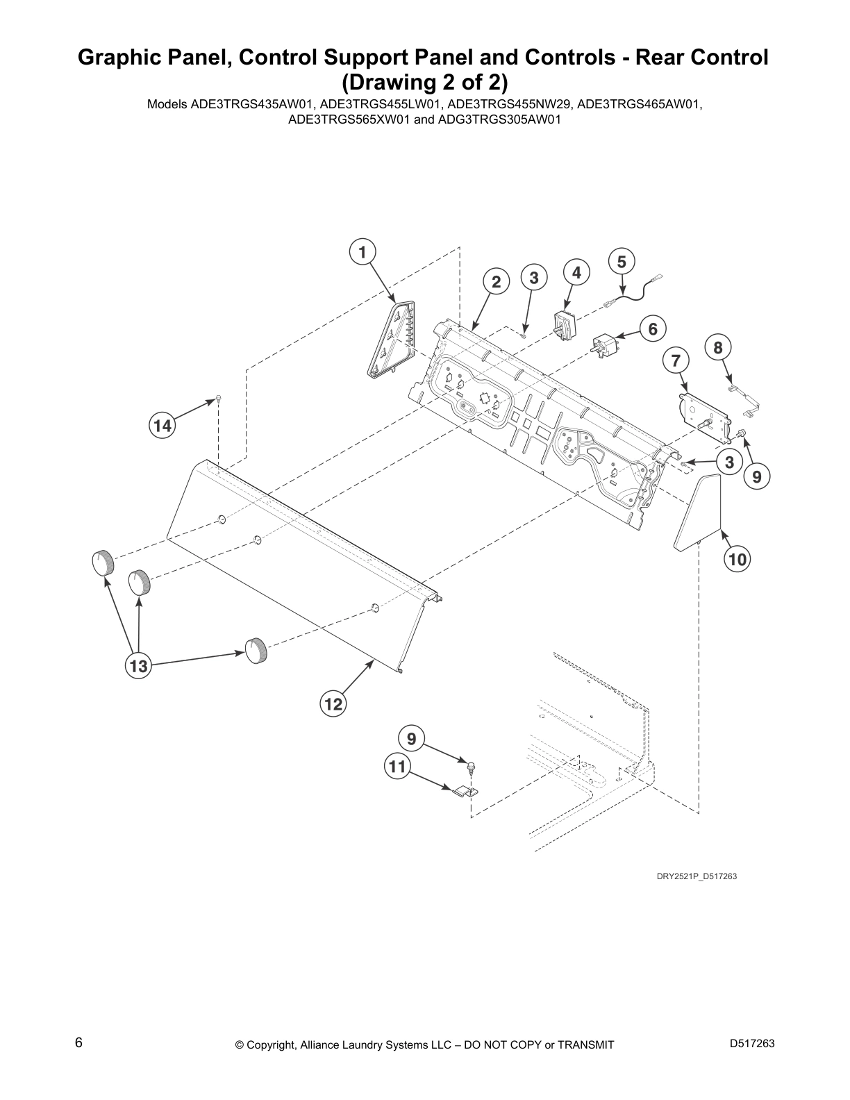 Graphic Panel, Control Support Panel and Controls - Rear Control 
(Drawing 2 of 2)