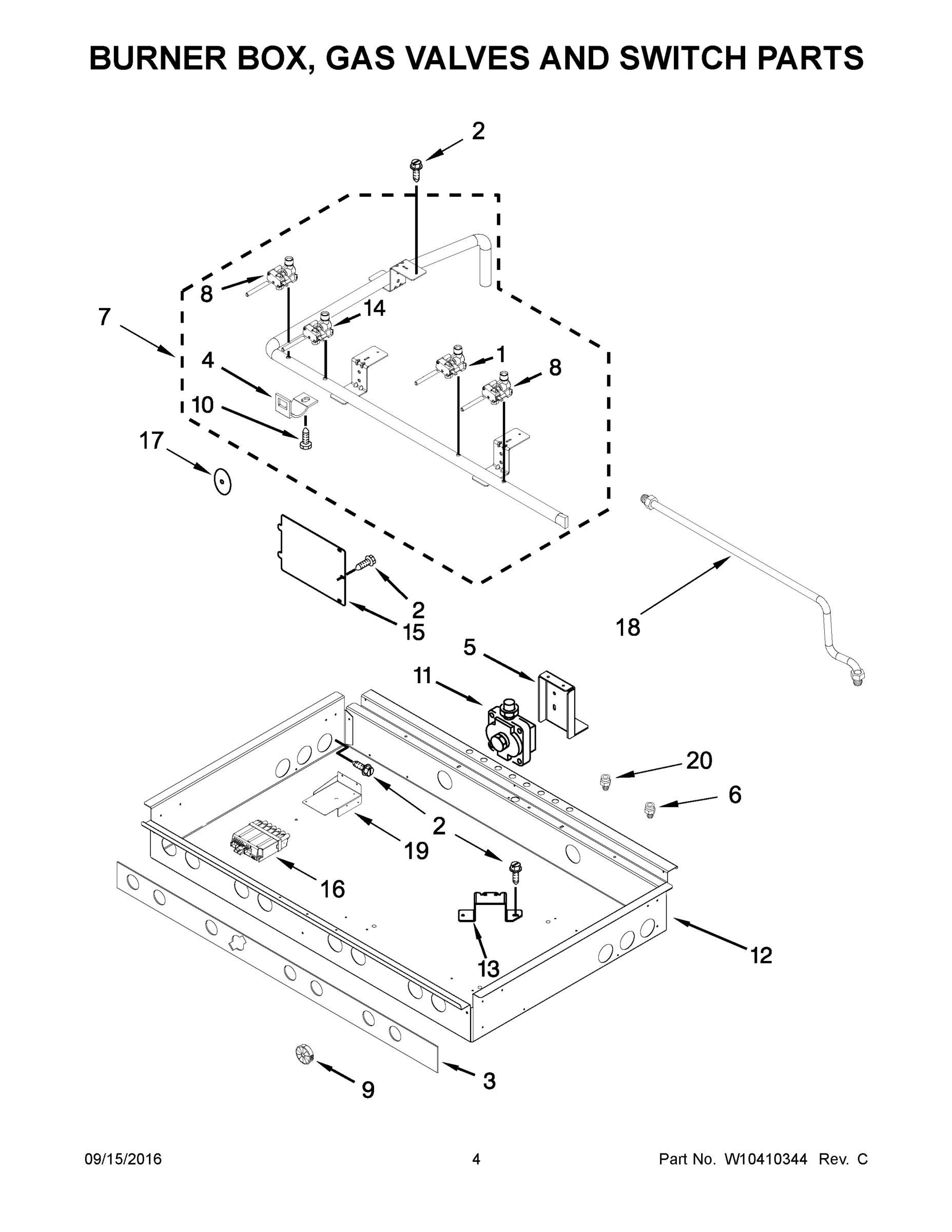 03 - BURNER BOX, GAS VALVES AND SWITCH PARTS