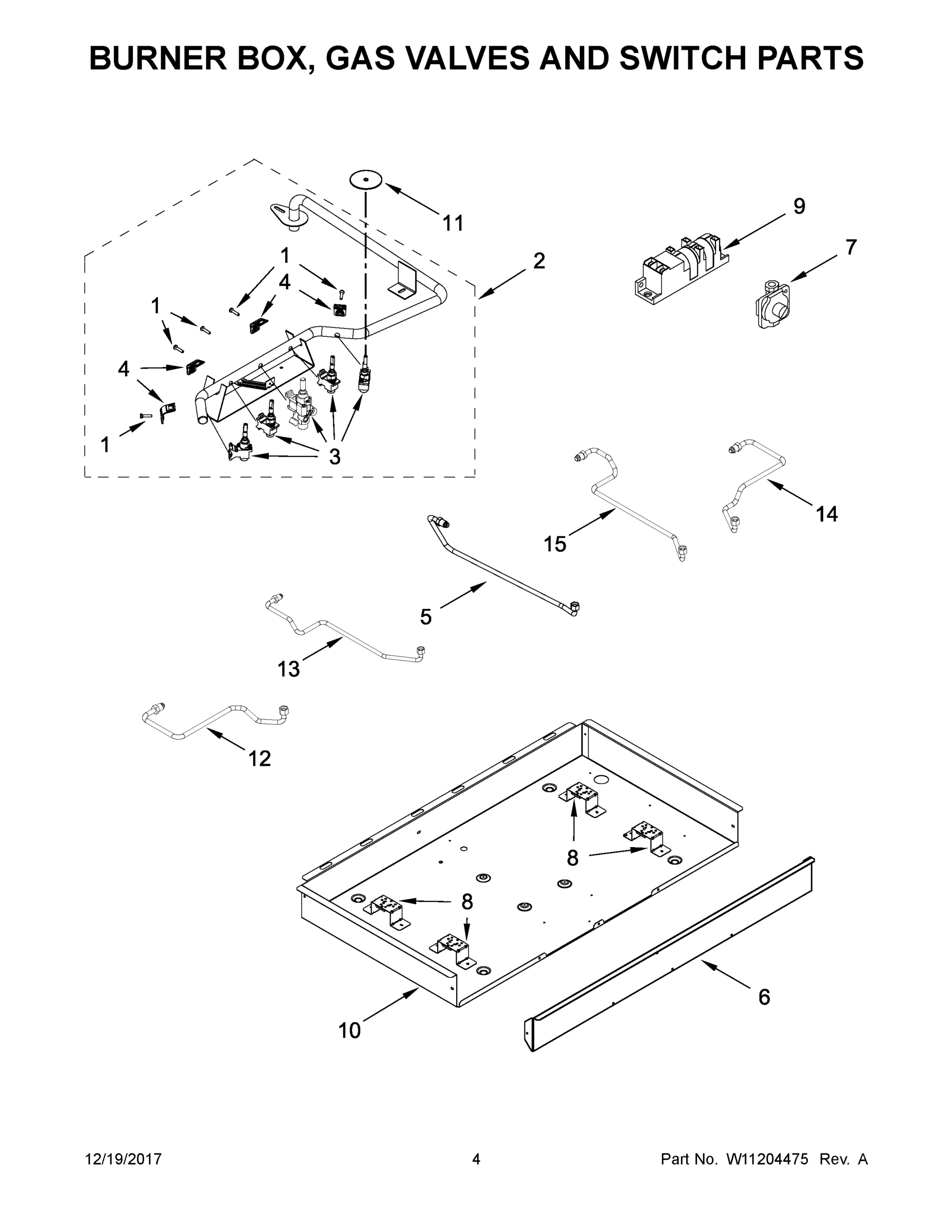03 - BURNER BOX, GAS VALVES AND SWITCH PARTS