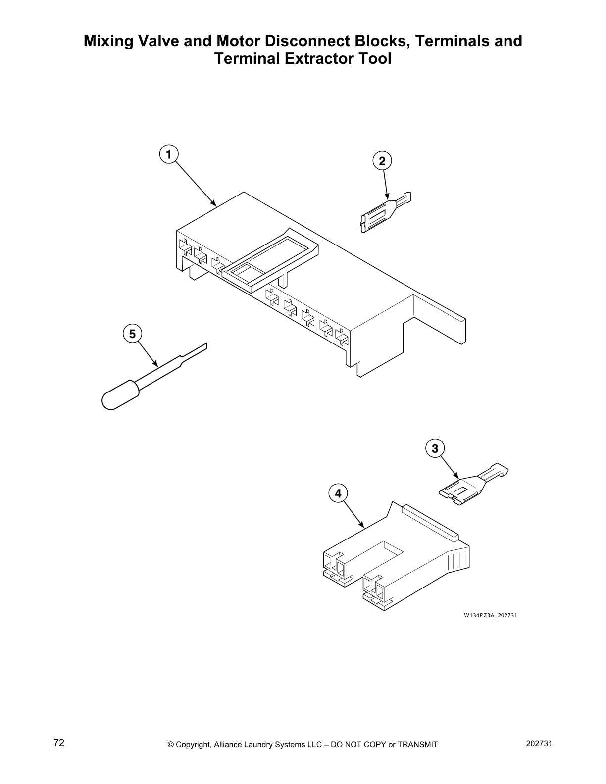 Mixing Valve and Motor Disconnect Blocks, Terminals and
Terminal Extractor Tool