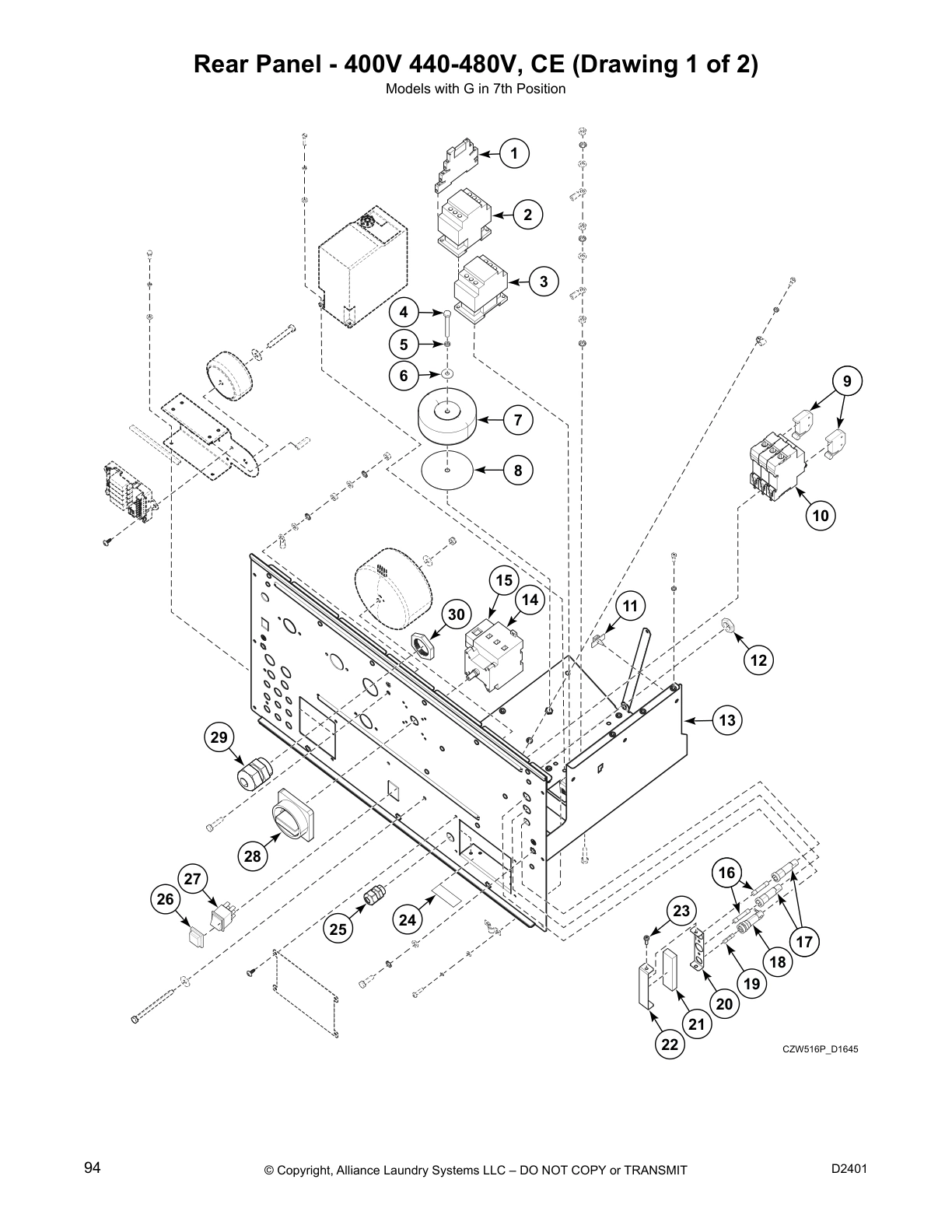 Rear Panel - 400V 440-480V, CE (Drawing 1 of 2)