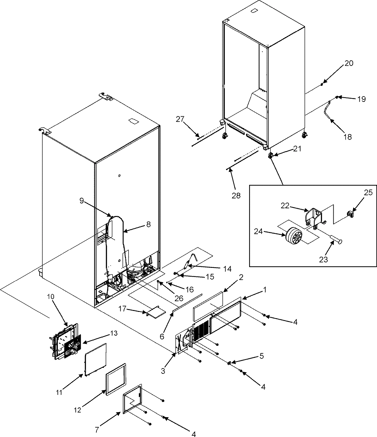 01 - CABINET BACK/ROLLERS