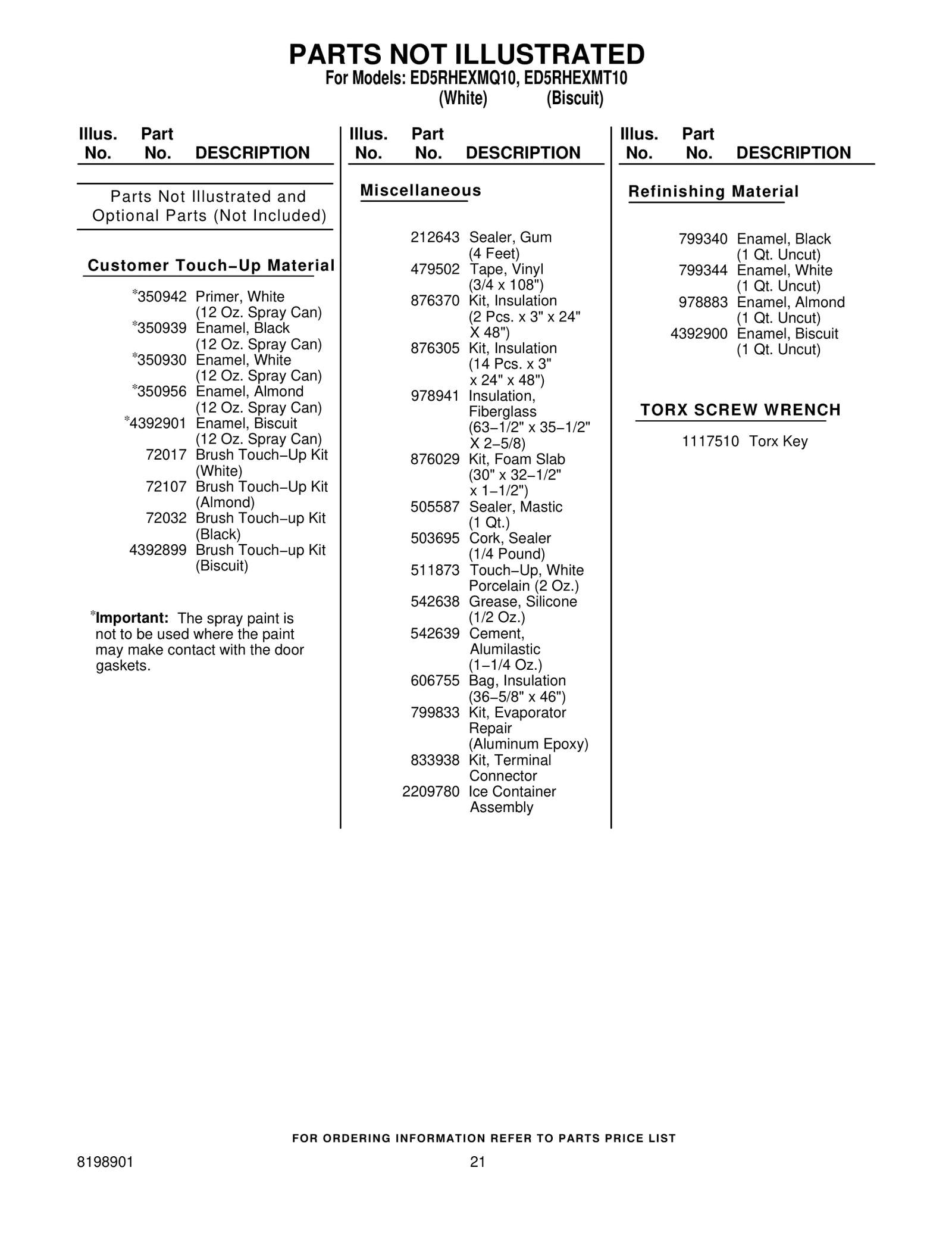 Optional Parts (Not Included)
