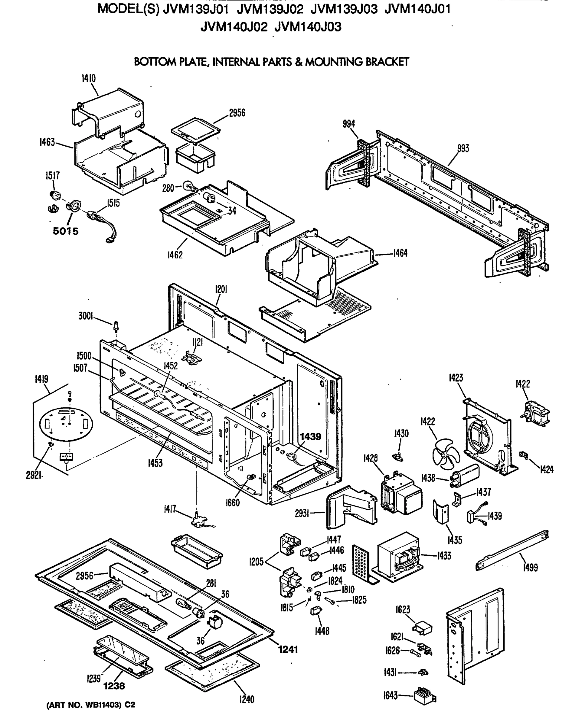 BOTTOM PLATE, INTERNAL PARTS & MOUNTING BRACKET