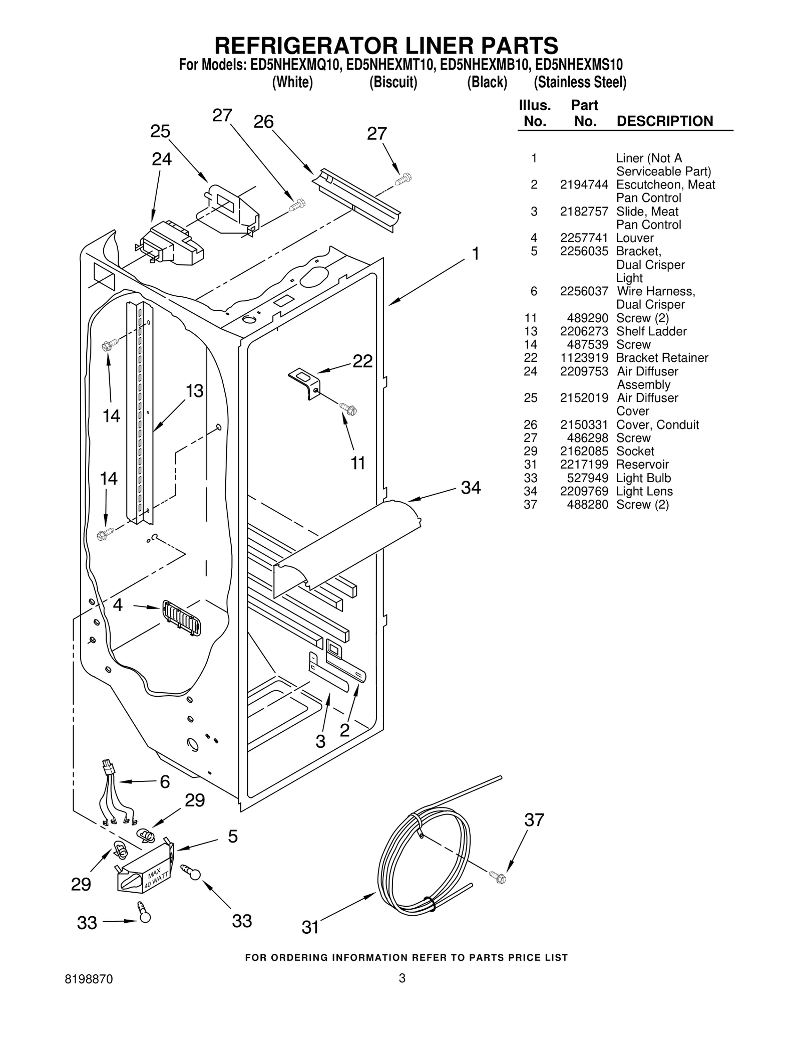 REFRIGERATOR LINER PARTS